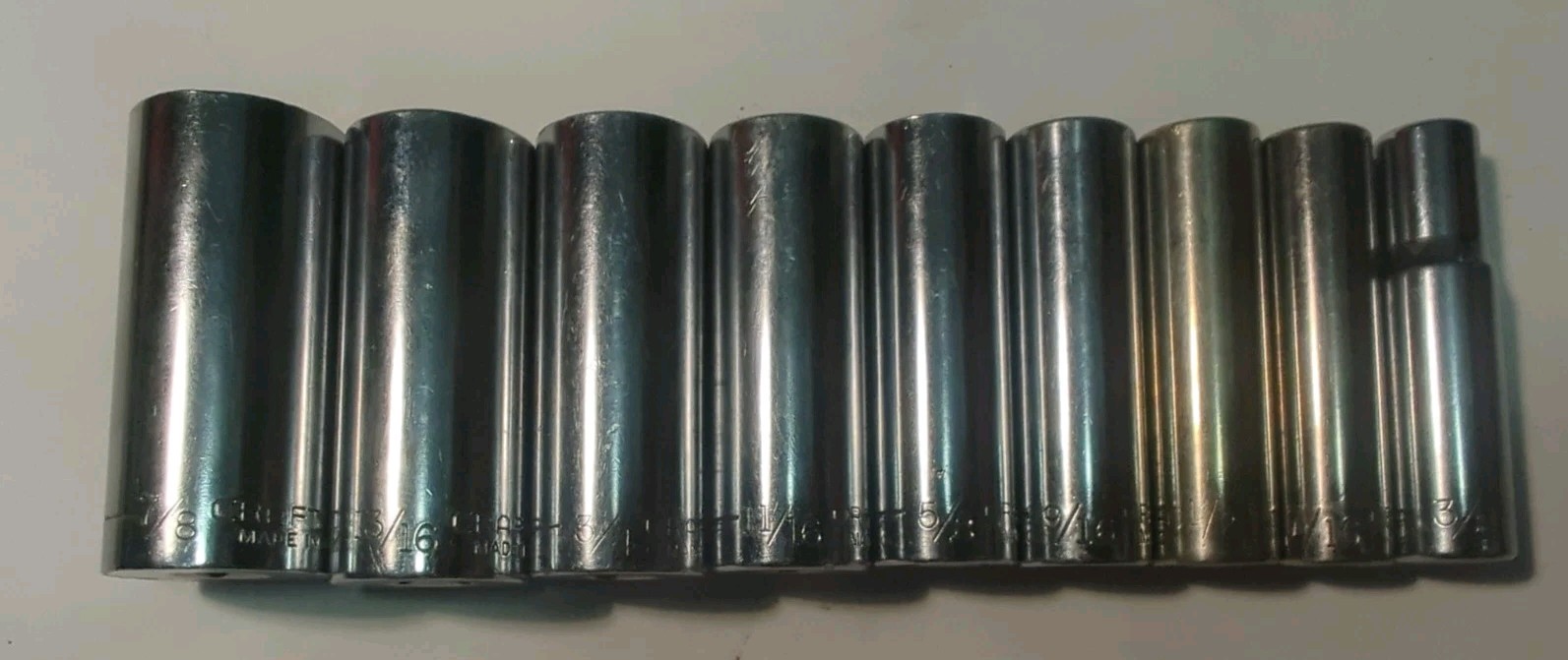 Nice Craftsman 9pc 3/8 Drive 6Pt Deep SAE Socket Set 3/8-7/8 G Series USA 433XX