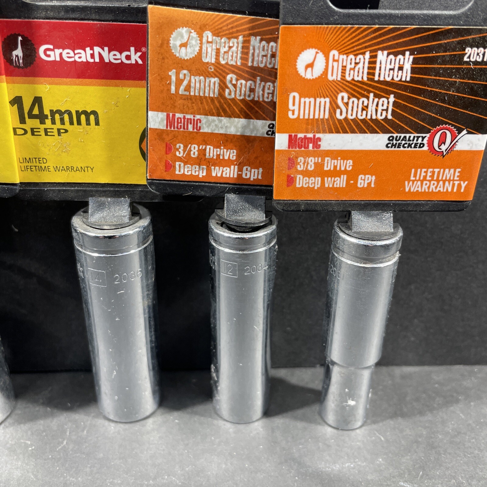 5- Metric Deep Great Neck Sockets, 18mm 15mm 14mm 12mm 9mm, 3/8” Drive, 6 Point