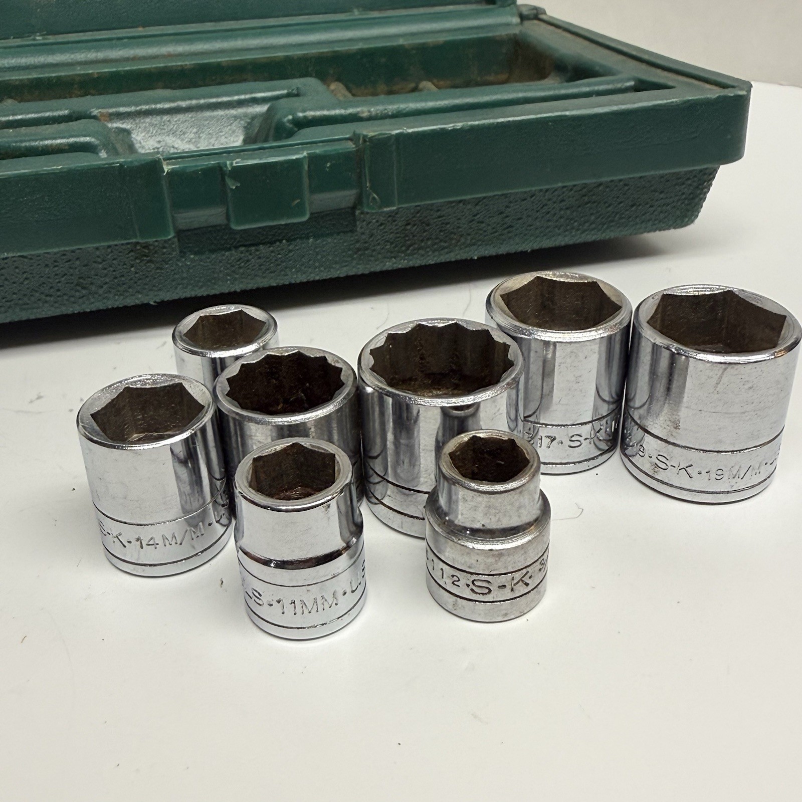 Vintage S-K tools sockets USA Made / mixed lot Of 8 With Box Metric & SAE