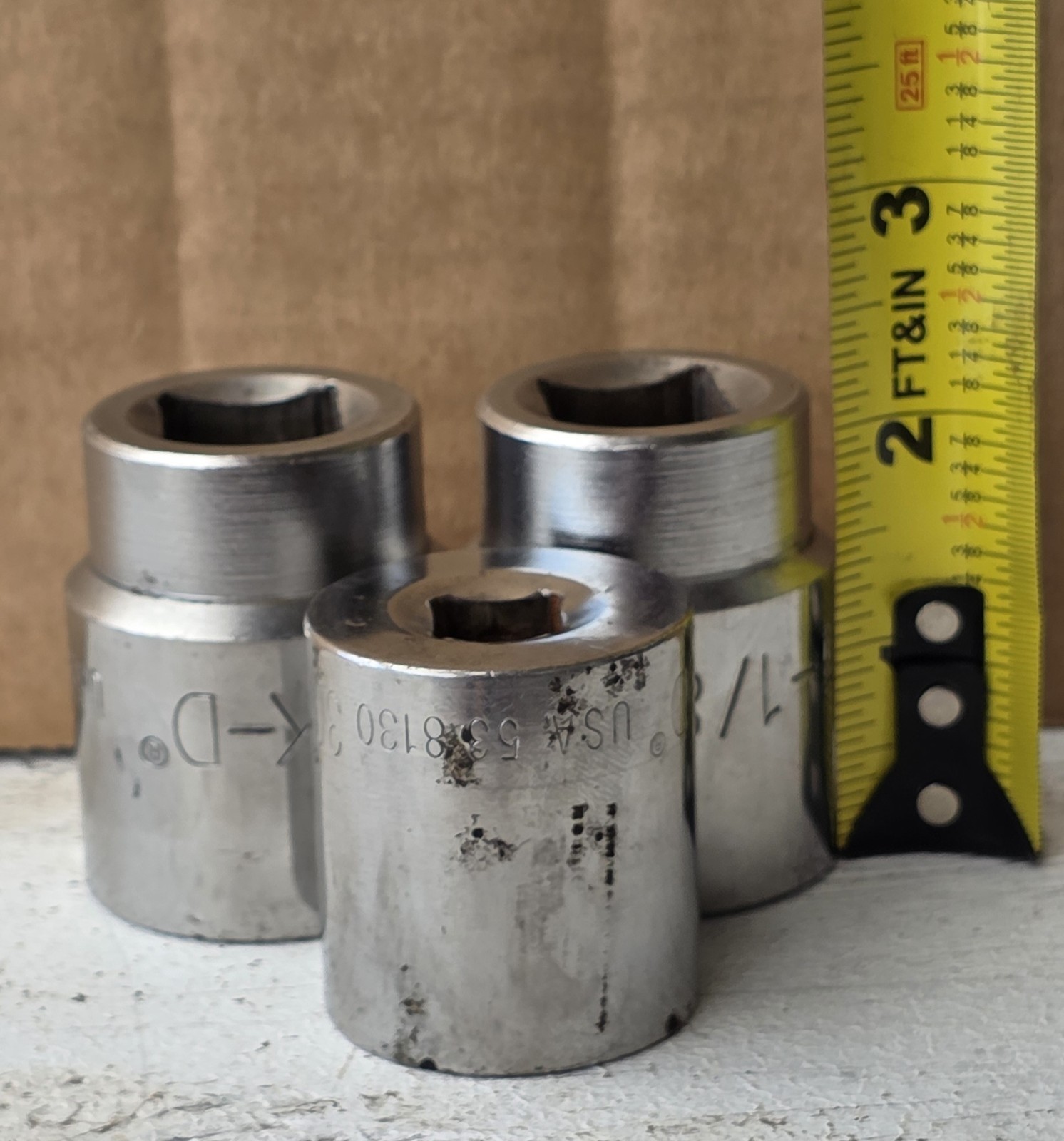 Lot Of 3 K-D Sockets U.S.A. (1-1/8″, 1-3/16″ & 30MM) 3/4″ & 1/2″ Drive, 12pt