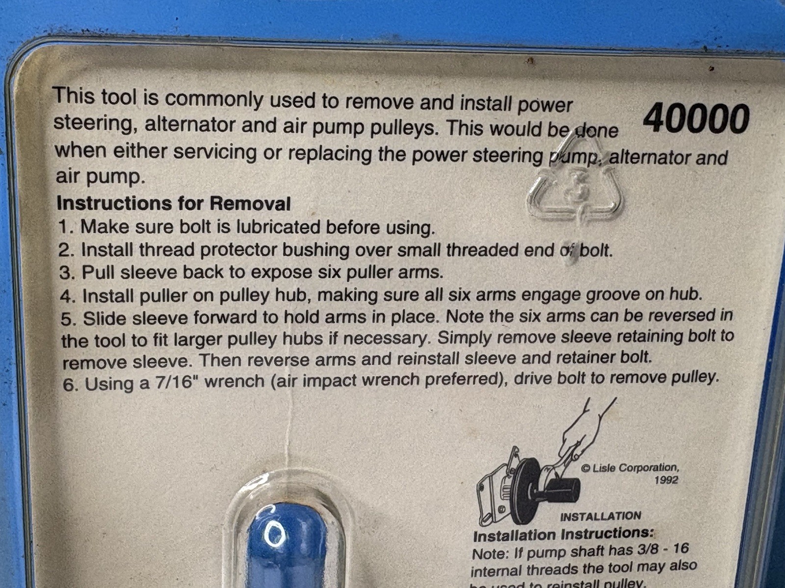 Lisle 40000 Pulley Remover/Installer – Power Steering, Alternator, Air Pump