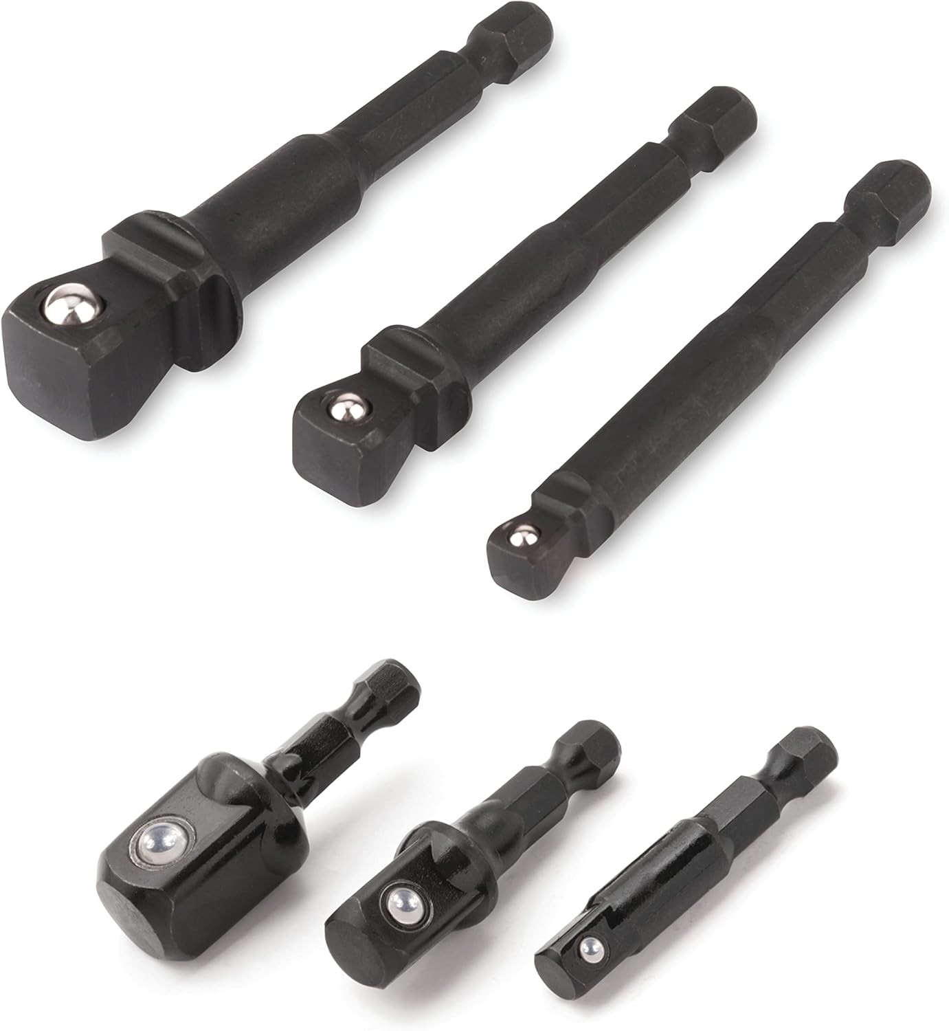 12001 6 Piece Stubby Wobble and Straight Impact Socket Adapter Set Black