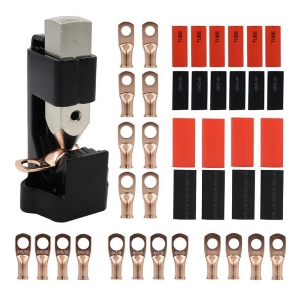Hammer Lug Crimper Tool Set with Wire Lugs and Heat Shrink Tubes for Cables