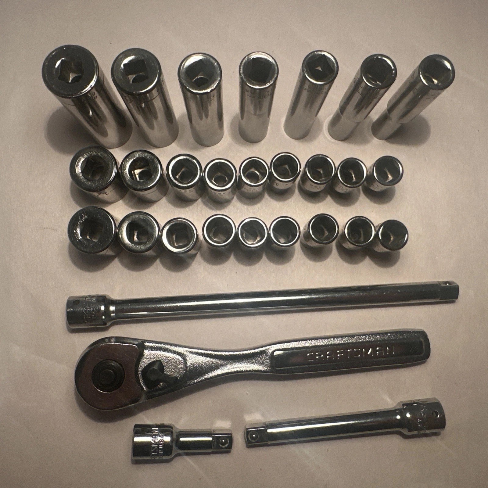 Craftsman 29 Piece SAE 1/4” Drive Set w/Ratchet , 6 & 12 point sockets &more USA