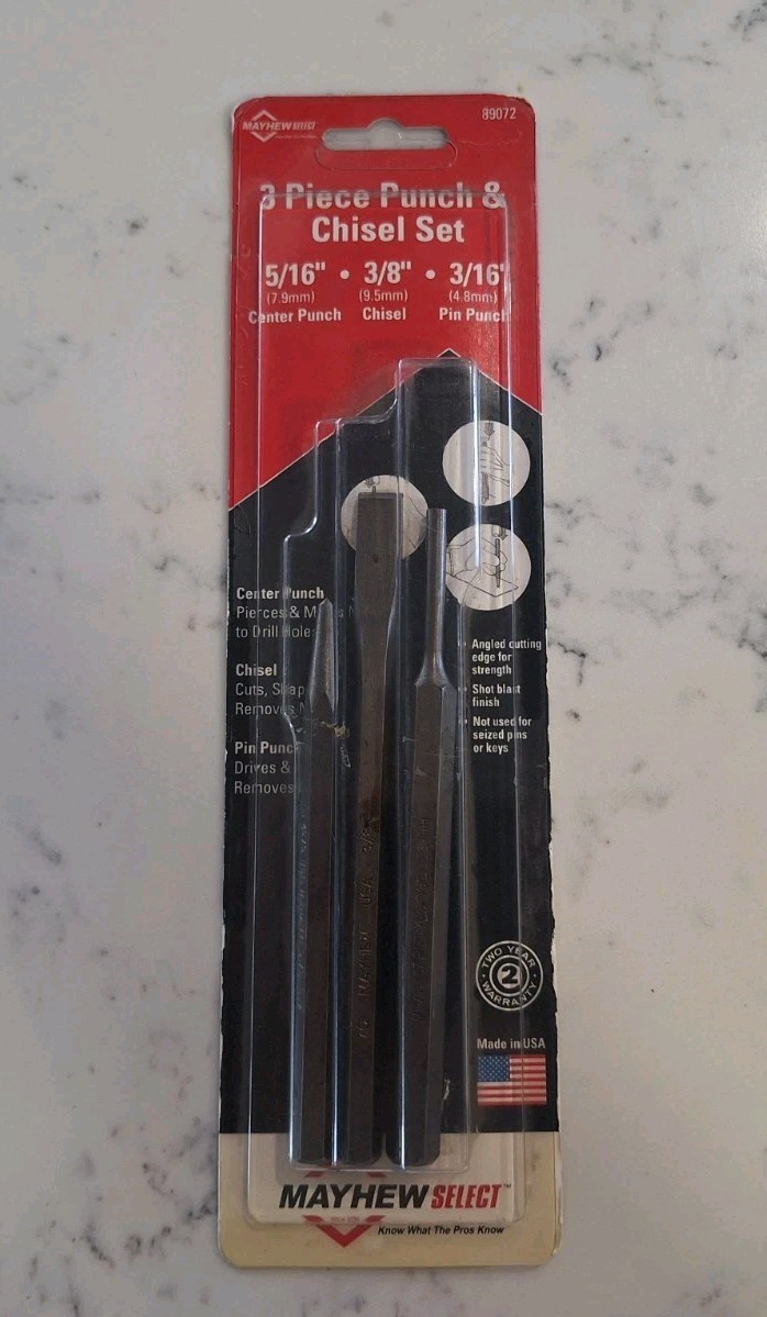 Mayhew 89072 Punch & Chisel Set, Carded, 3-piece