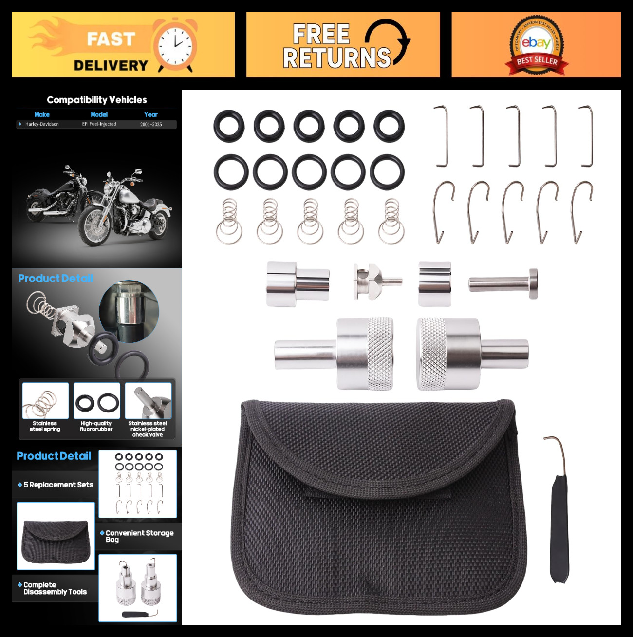 Fuel Check Valve Repair Tool Kit for EFI Systems, Harley Davidson 2001-2026, Fue