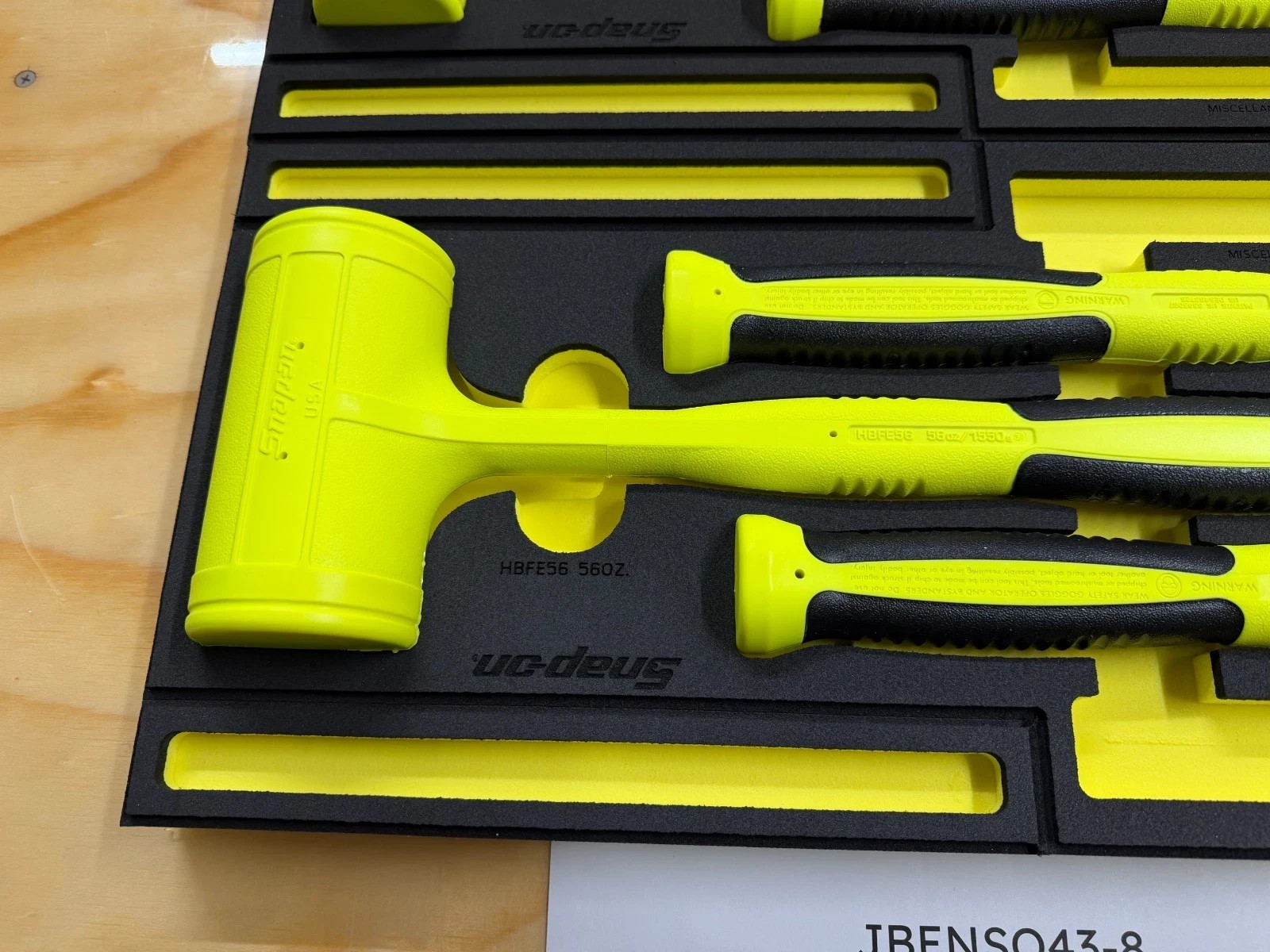 Snap-on Tools NEW 6pc HI VIZ YELLOW Dead Blow Hammer Set w/ PRO-FI Foam HBFE6FHV