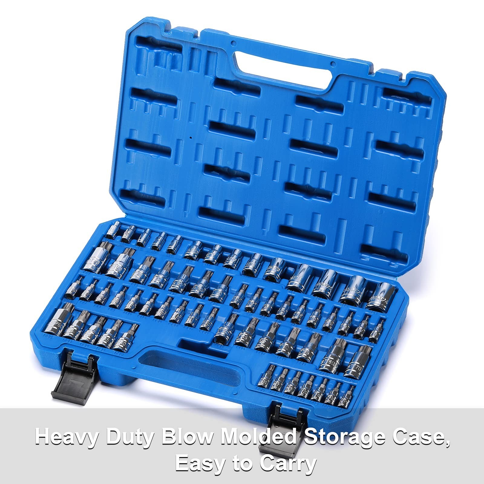 60-Piece Torx Bit Socket & External Socket Set, S2 Cr-V Steel, E4-E24, T6-T70, T