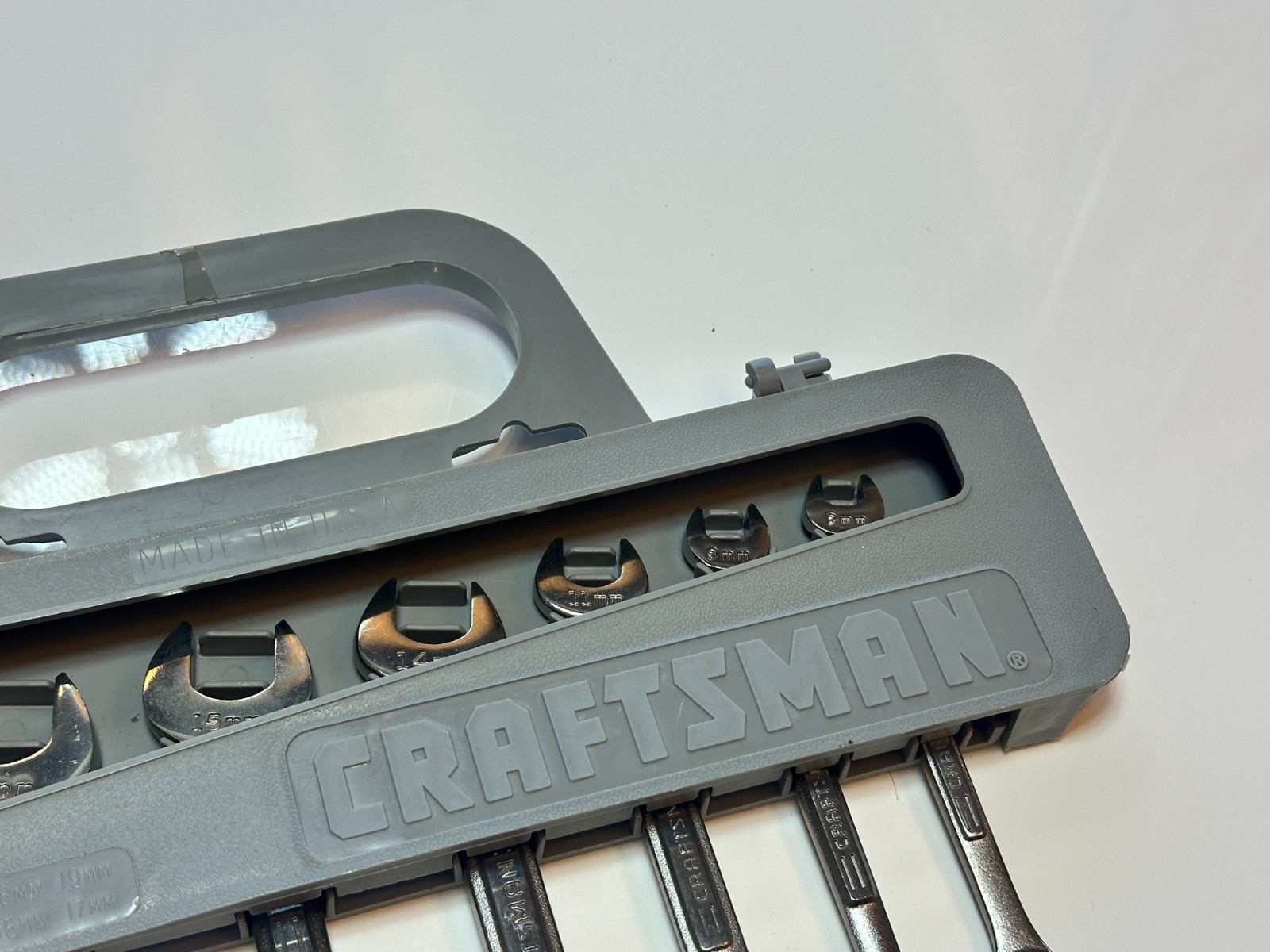 NOS Craftsman USA VV Series 7pc Metric Open-End Wrench Set (6mm – 19mm), Carrier