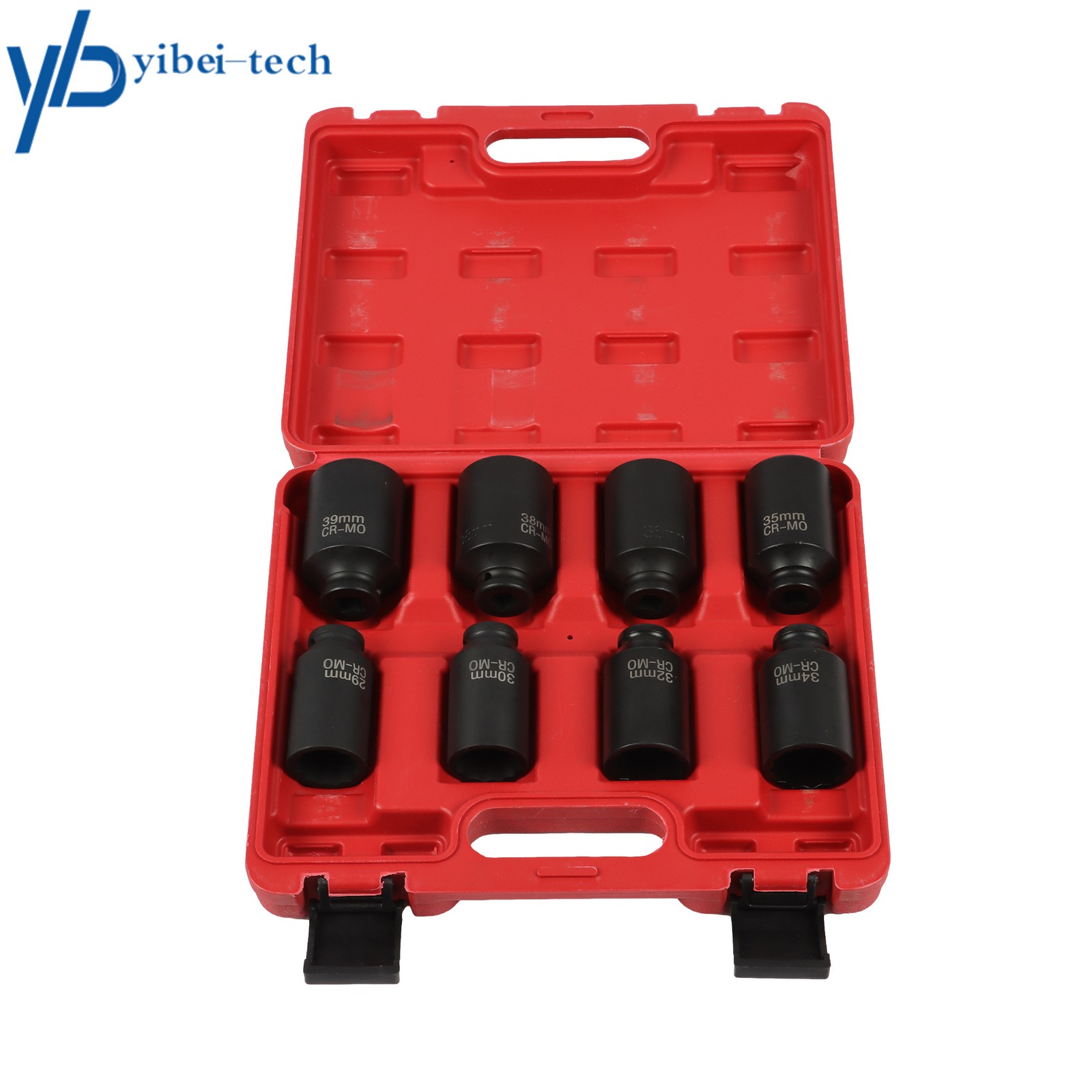 1/2″ Impact Socket Set 12 Point 29-39mm Drive Deep Spindle Axle Nut 8PCS w/ Case