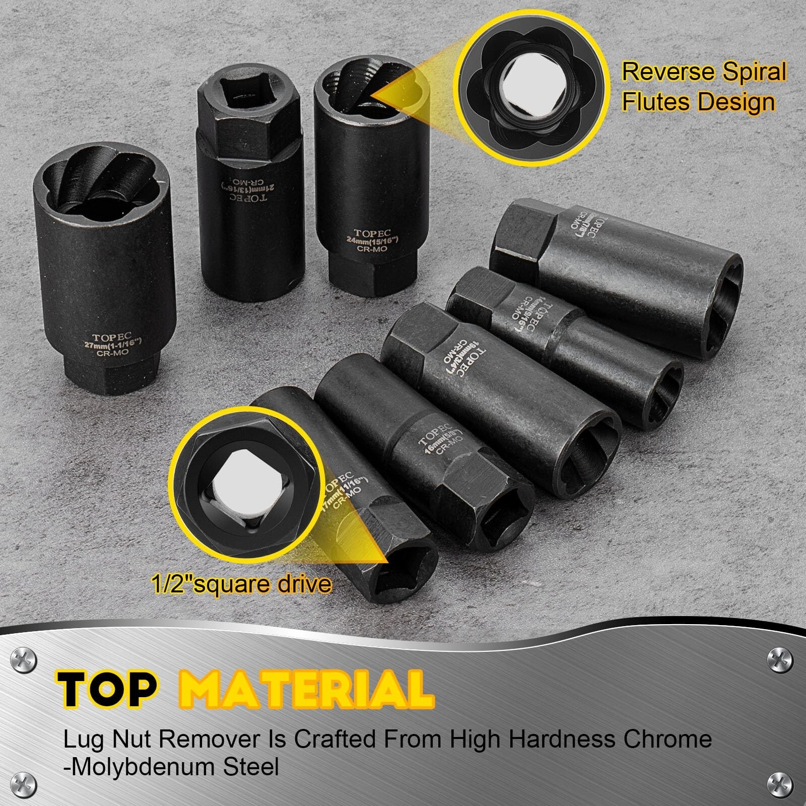 TOPEC 10PCS Deep Lug Nut Remover Heavy Duty, 1/2″ Drive Impact Wheel Lock Rem…