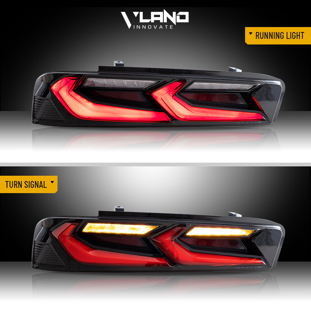 SET VLAND DRL FULL Smoked LED Tail Lights For Chevy Camaro 2016-2018 Assembly