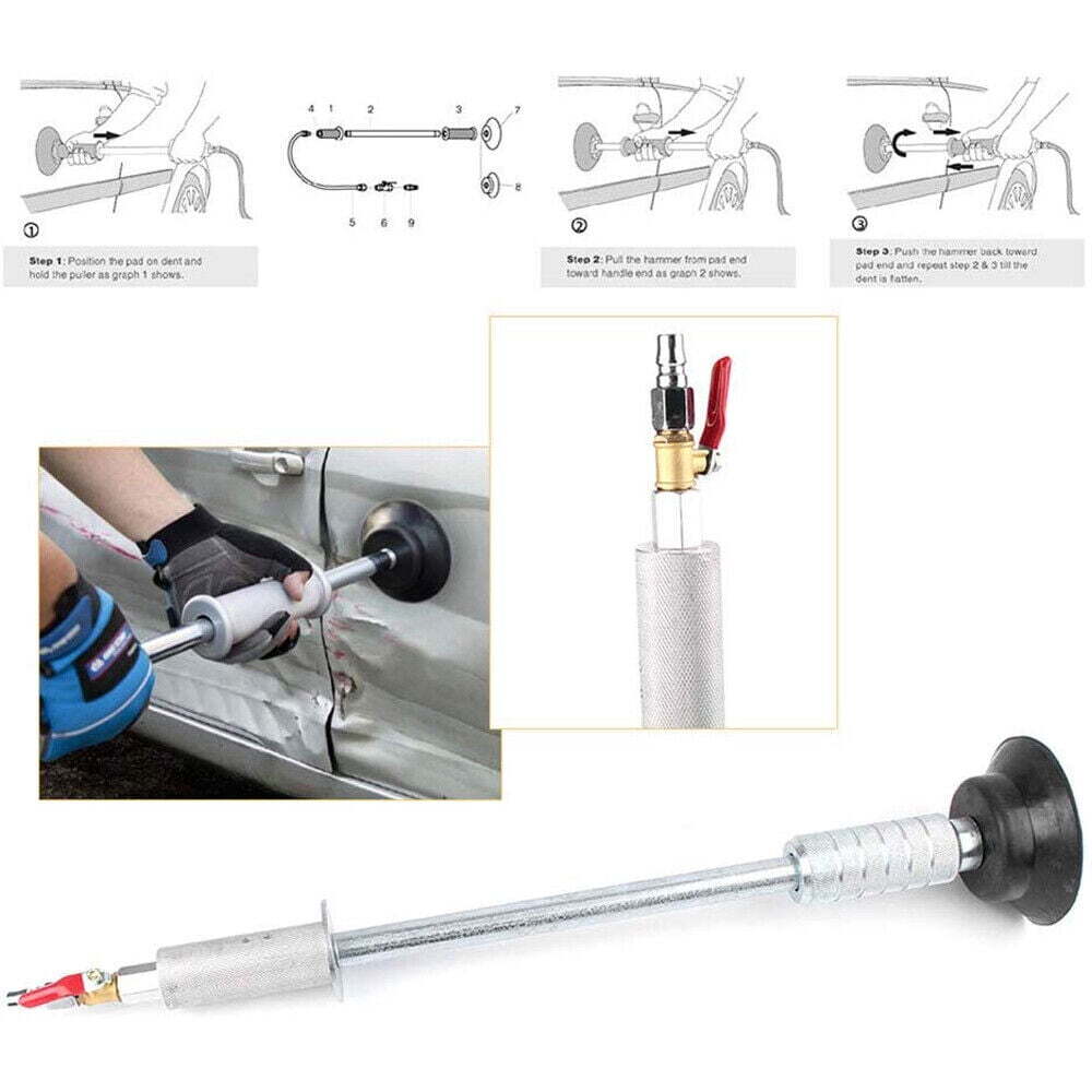 Car Body Repair Air Pneumatic Dent Puller Suction Cup Slide Tool Hammer Kit Firm