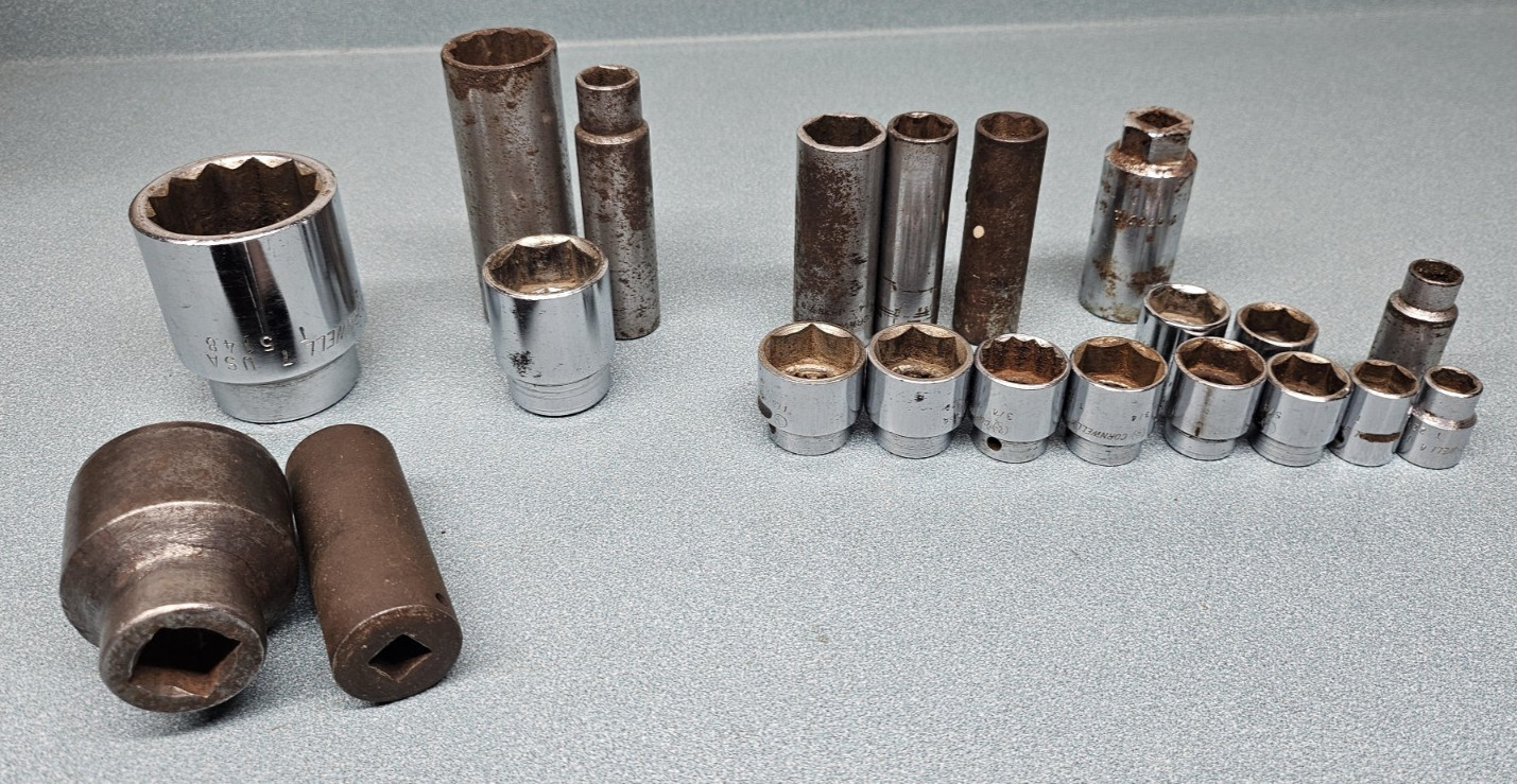 CORNWELL 3/4″ 1/2″ 3/8″ DRIVE SOCKETS SAE MIXED LOT OF DEEP WELL AND STANDARD