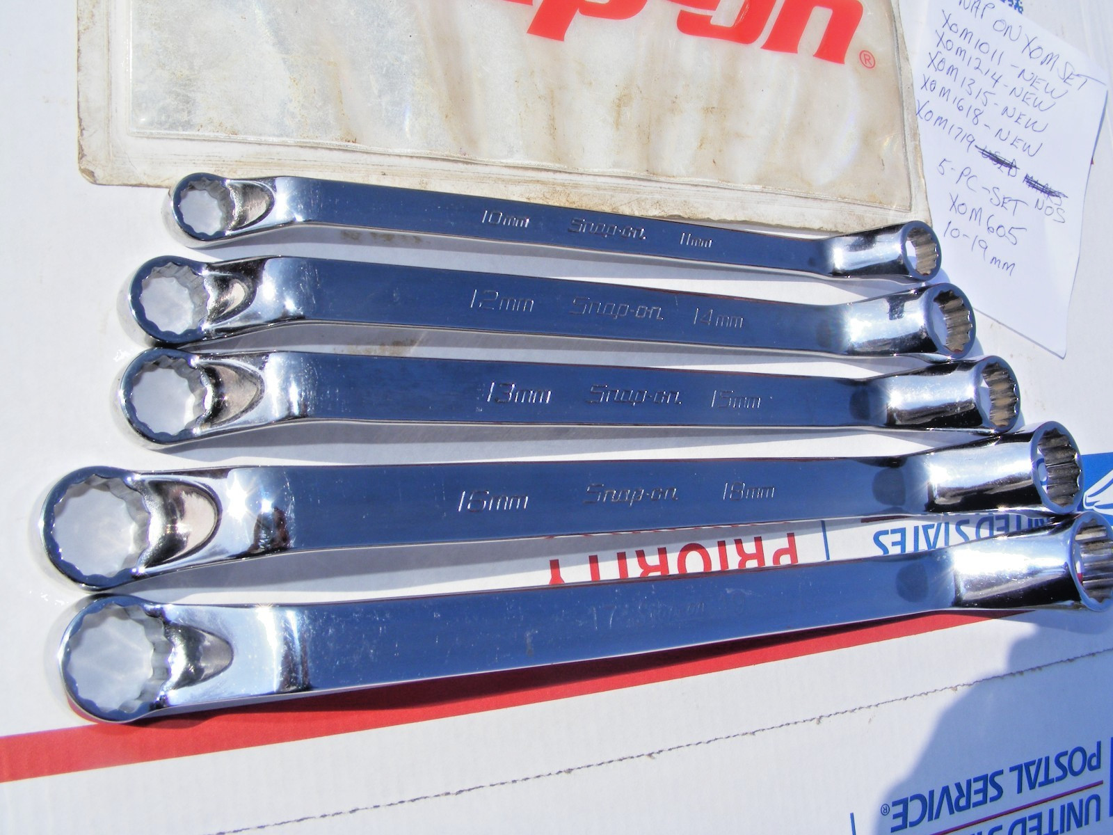 SNAP-ON 5PC METRIC 12PT 60° DEEP OFFSET BOX WRENCH SET 10-19MM #XOM605