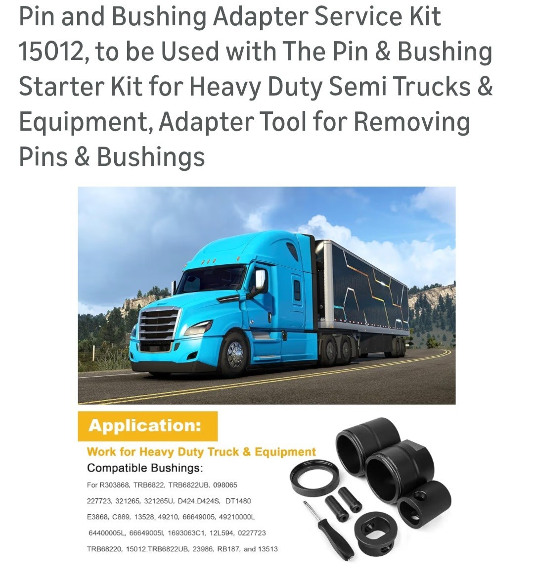 Pin and Bushing Adapter Service Kit 15012, to be Used with The Pin & Bushing