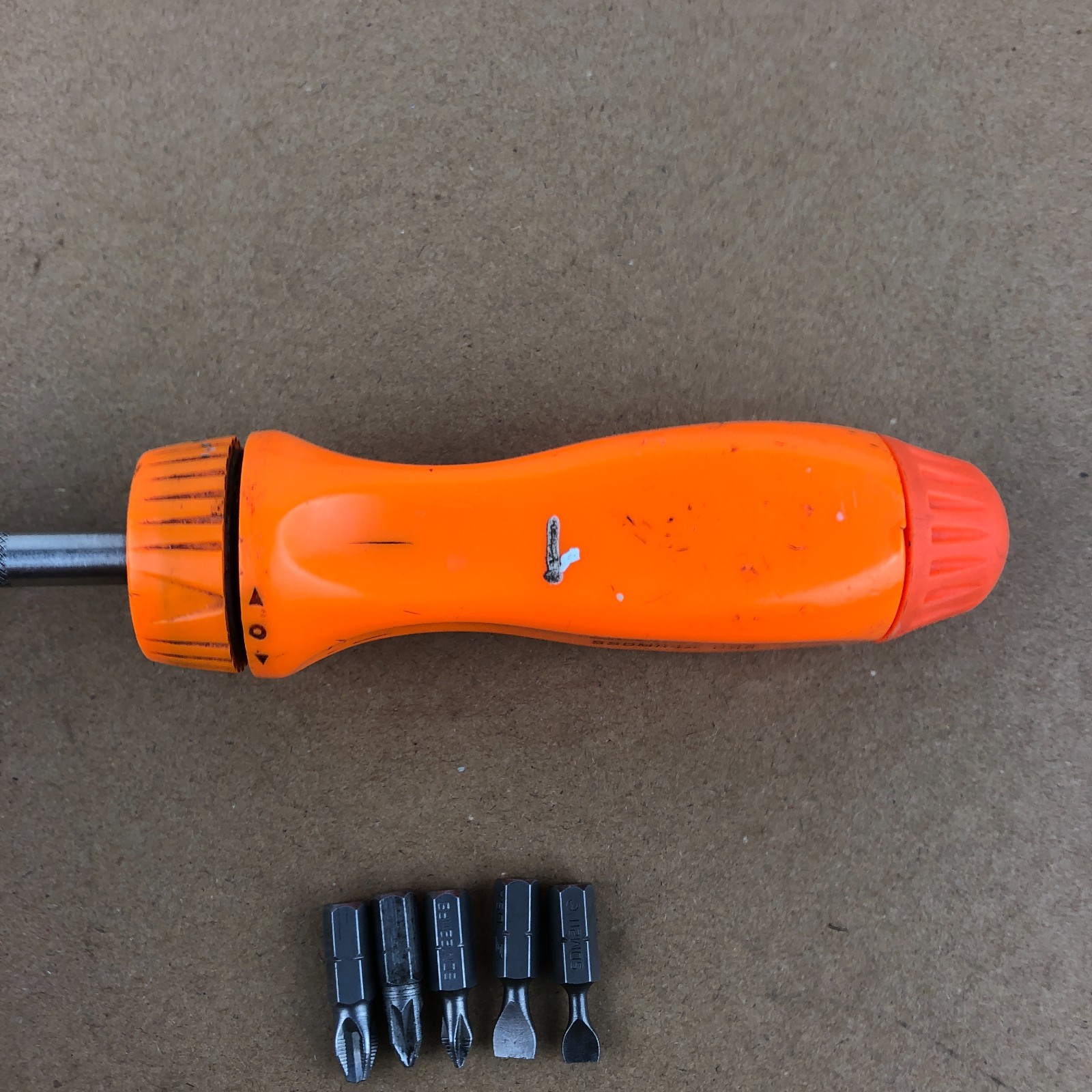 Snap-On Ratcheting Screwdriver with Bits SSDMR4A Vintage Orange Made in USA