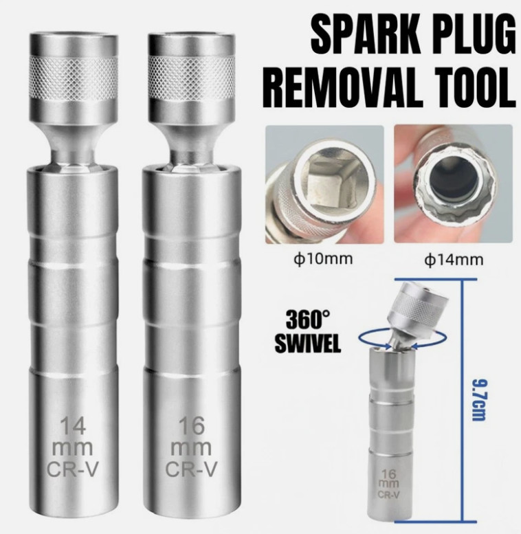 New 14MM 16MM Thin Wall Magnetic Swivel Spark Plug Socket 12-Point Removal Tool