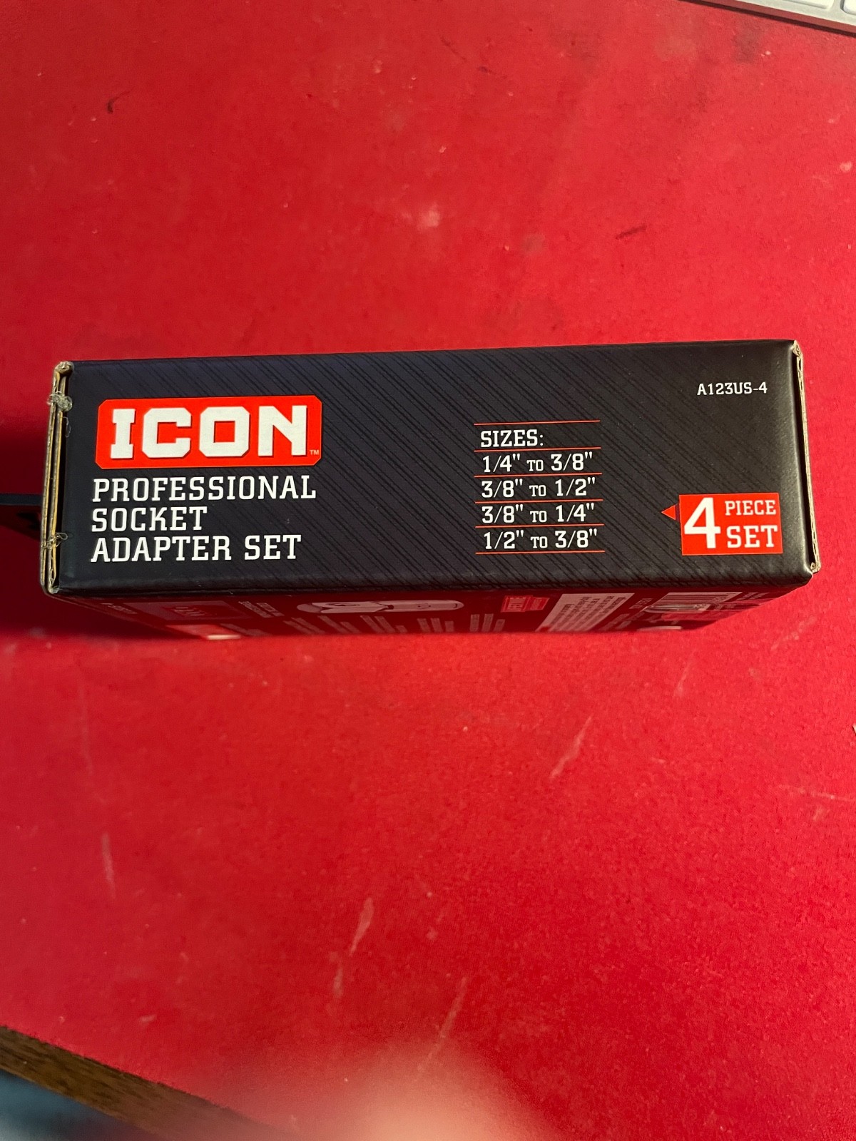 ICON Professional Socket Adapter Set 4 Piece Chrome Moly Steel A123US-4 Sizes