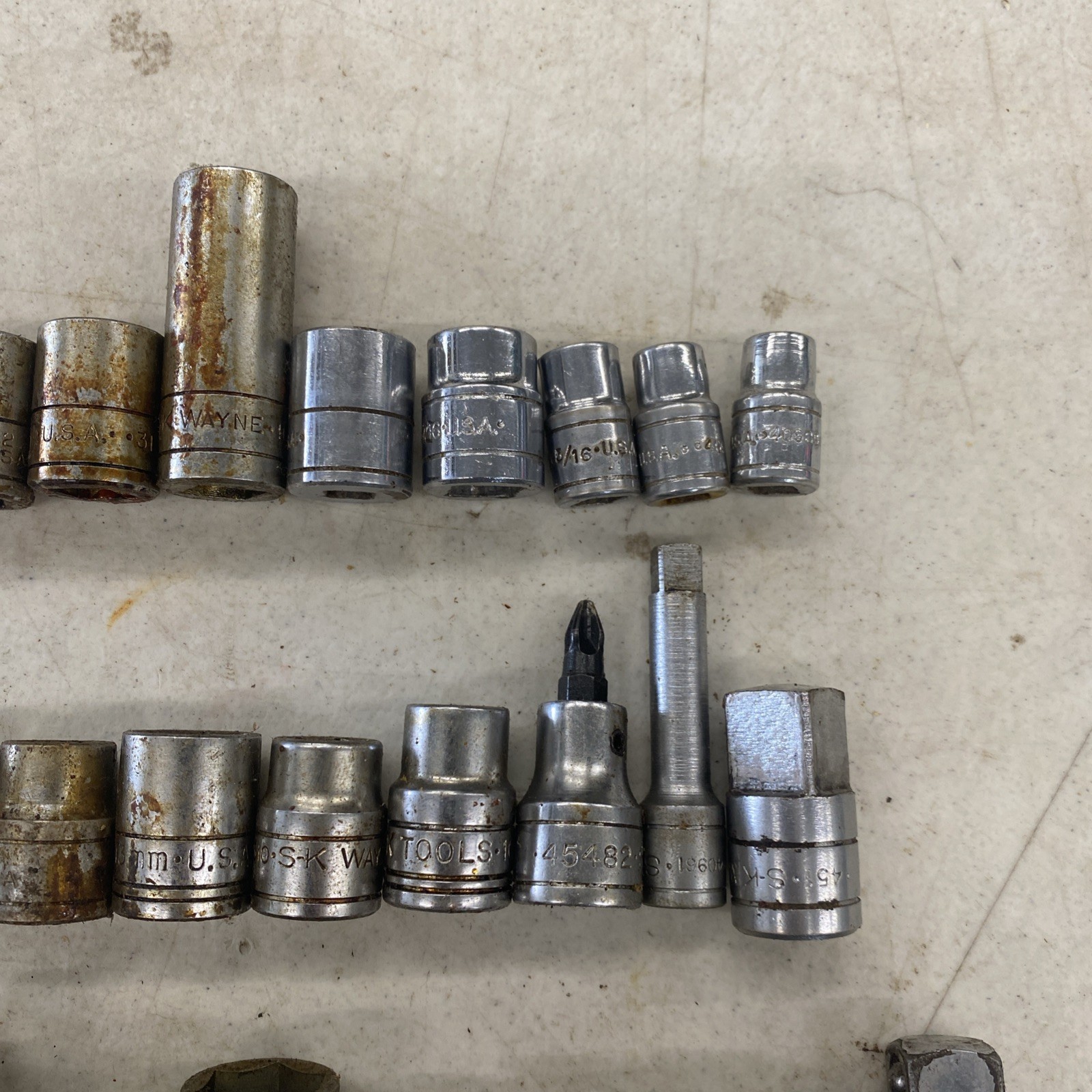 50 pc. Lot Vintage S-K SK USA Made 1/4, 3/8, 1/2″ Drive Sockets READ, M0554L