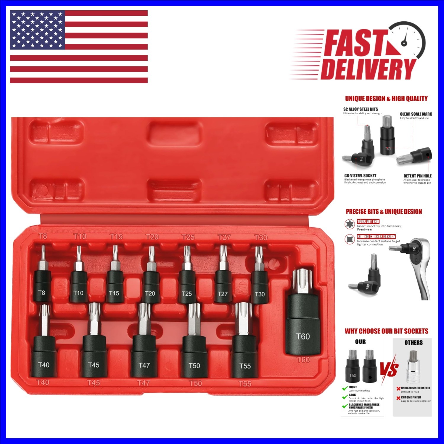 13-Piece High-Quality Torx Bit Socket Set with Secure Storage – S2 Steel & CR-V