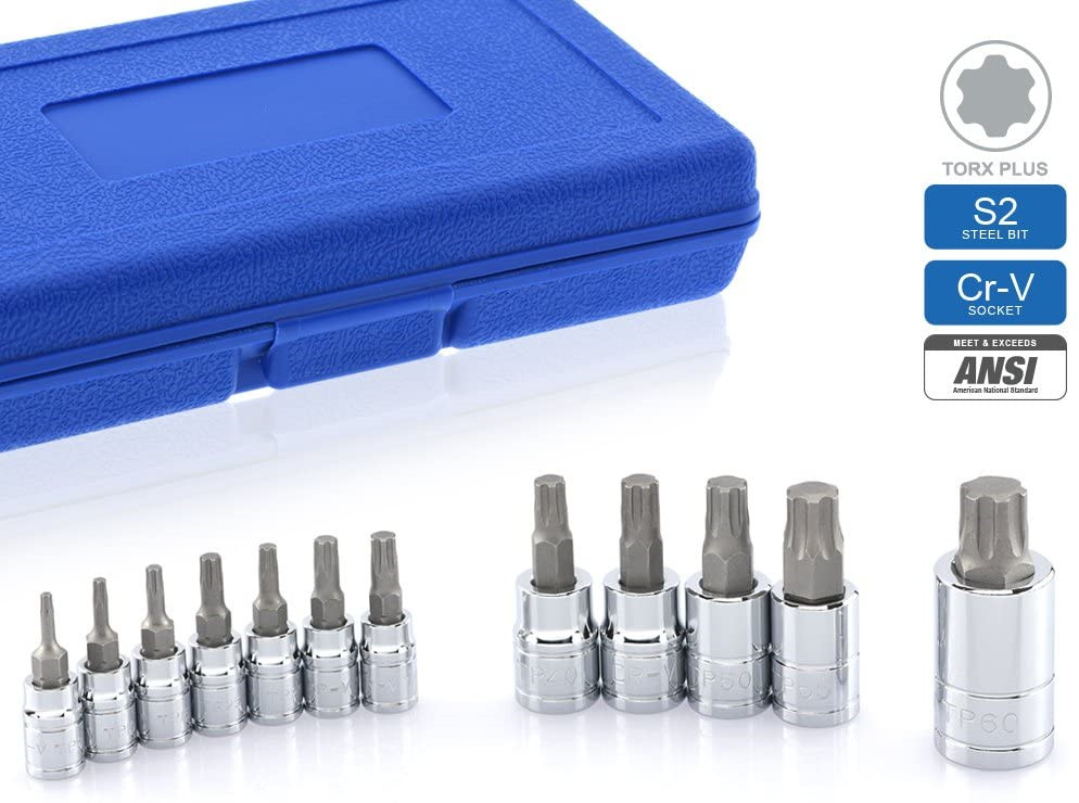 Neiko 10086A Tp8 – Tp60, Cr-V and S2 Steel Torx Plus Bit Socket, 6 Point Star 12