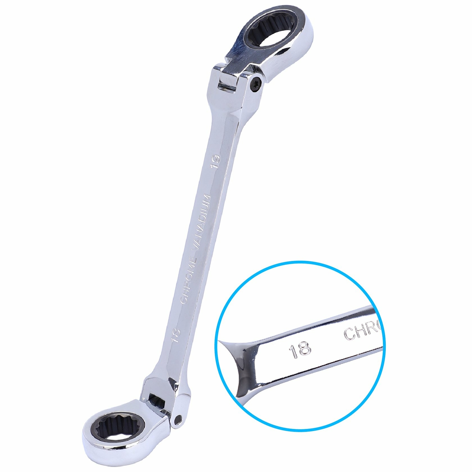 Double Box End Ratcheting Wrench Flex-Head Extra Long 6PCS Spanner Set Metric US