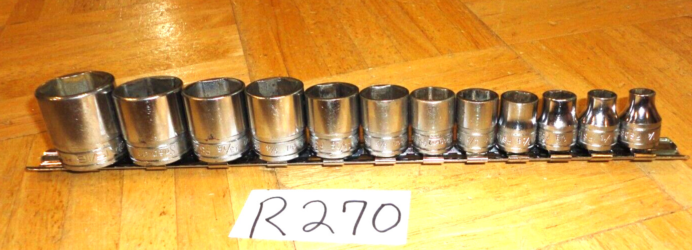 SNAP-ON TOOLS 12 PIECE 3/8 DR. SAE. SHORT CHROME 6 PT. SOCKET SET 211FSY + 15/16