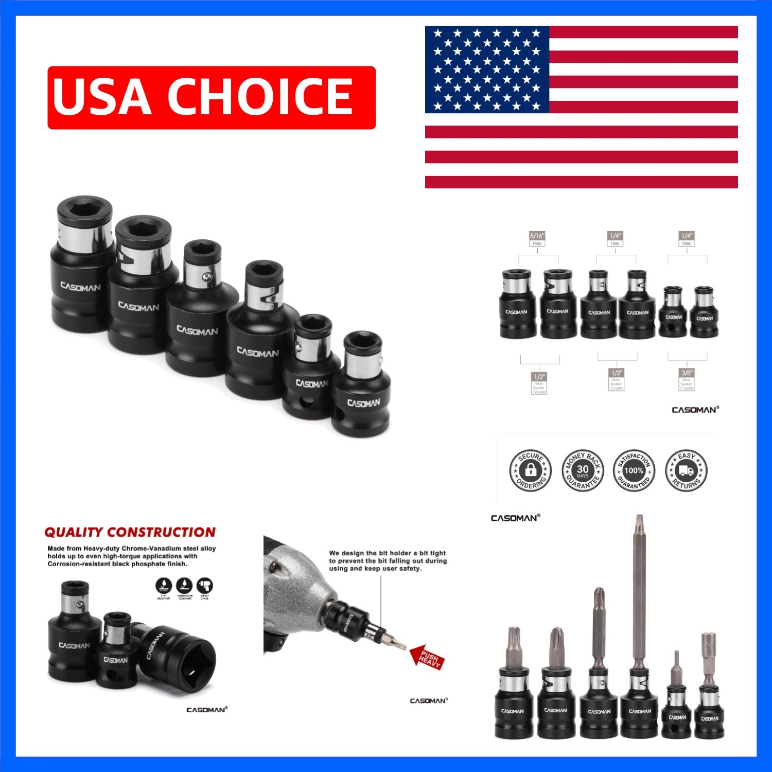Bit Socket Adapter Set -1/4″ *3/8″ Dr. 1/4″*1/2″ Dr., 5/16″ *1/2″ Dr.,1/4-Inc…