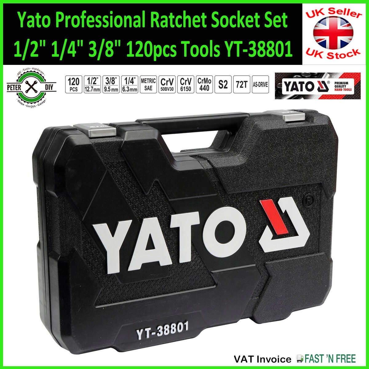 SOCKET SET RATCHET Yato Professional Tools 1/2″ 1/4″ 3/8″ 120pcs Tools YT-38801