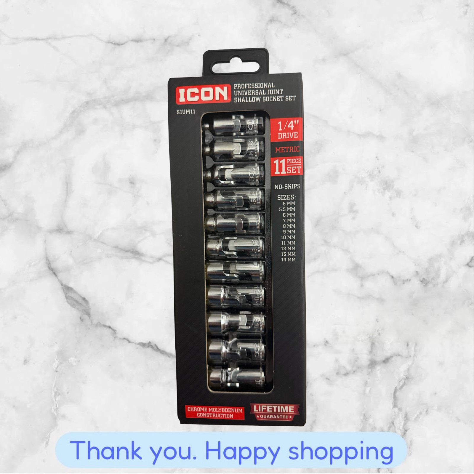 Icon S1UM11 1/4″ Drive Metric 11 Piece Universal Joint Shallow Socket Sett 70298
