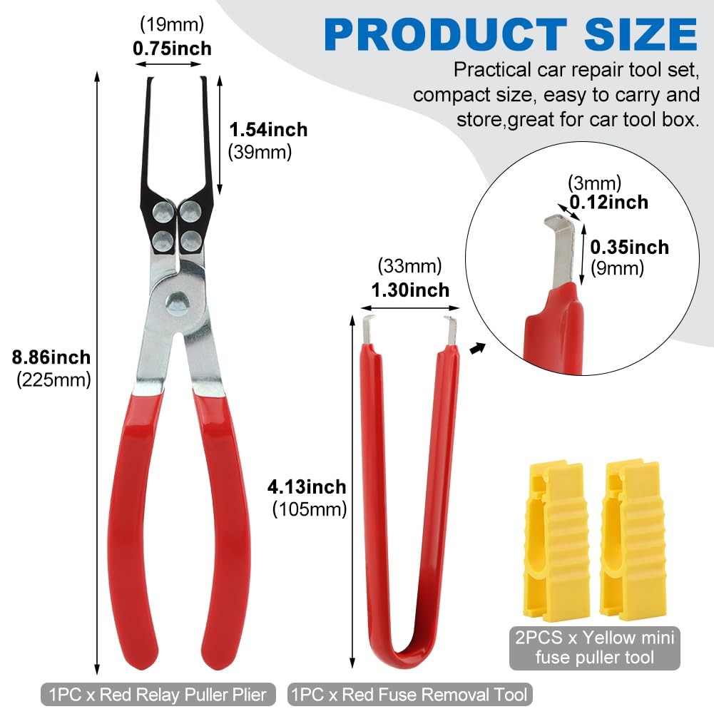 Relay Puller Pliers and Fuse Remover Tools, 4Pack Automobile red