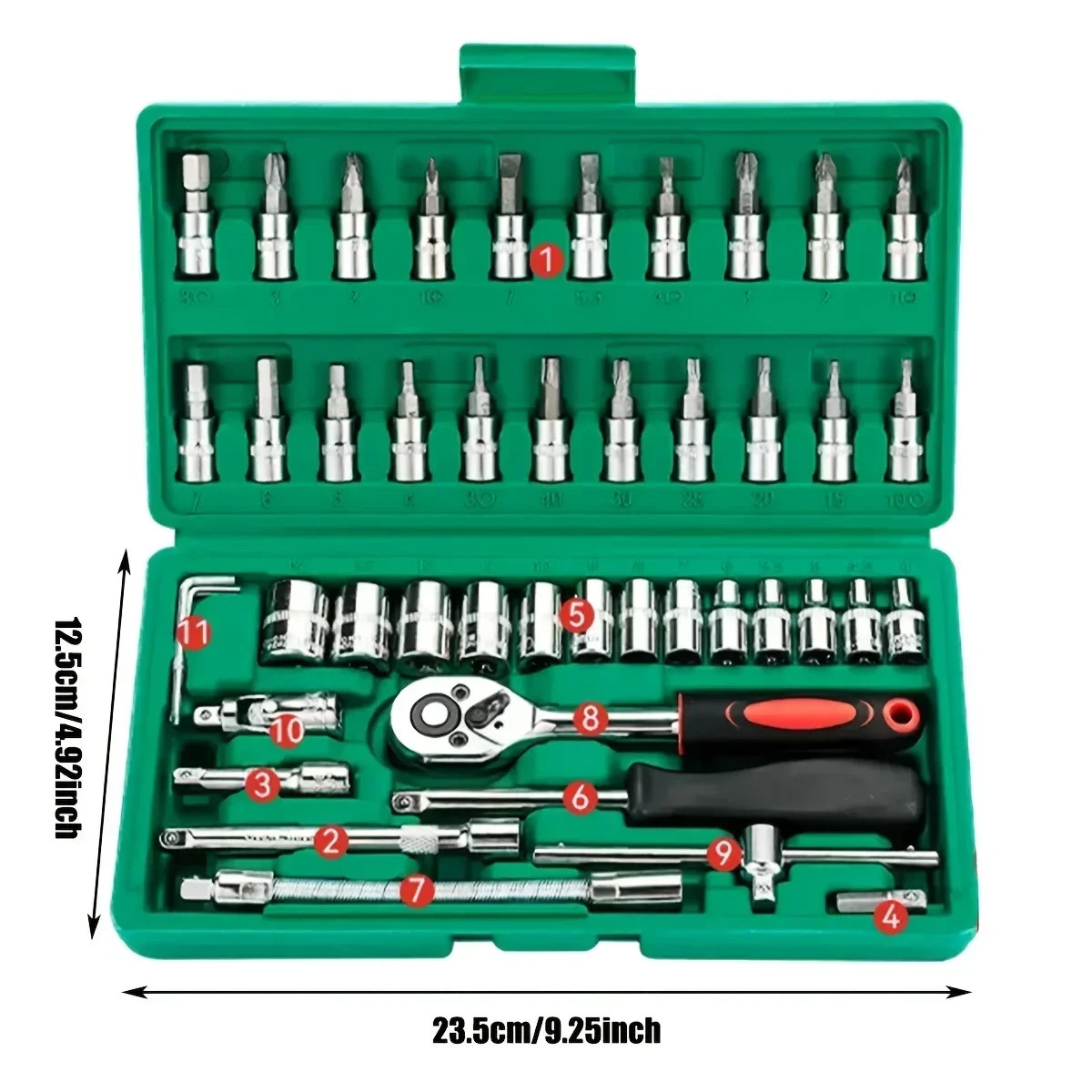 46Pcs 1/4″ Drive Mechanic Tool Kit Auto Repair Socket Set