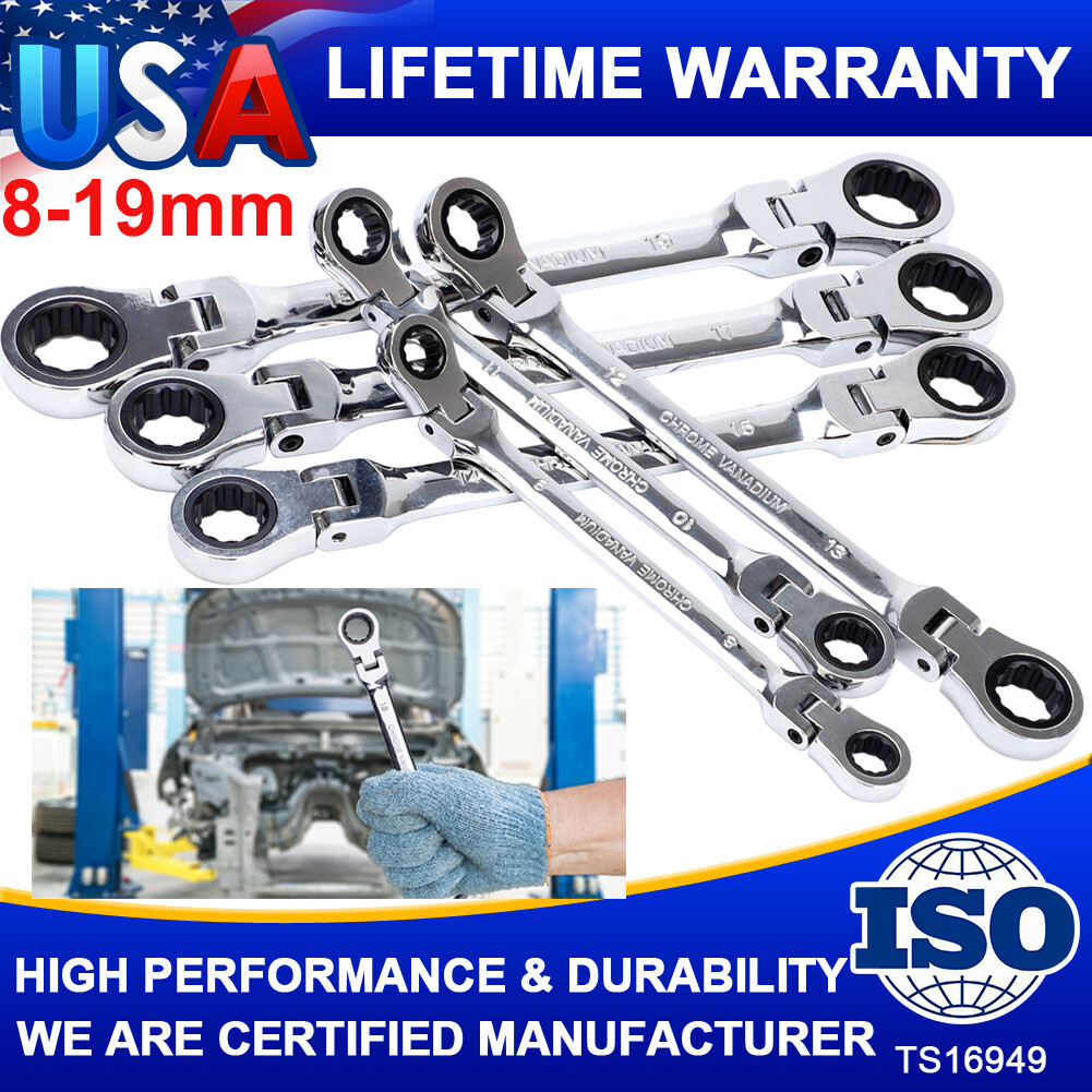Double Box End Ratcheting Wrench Set Metric 6-Piece, 8mm-19mm, 72-Tooth Ratchet