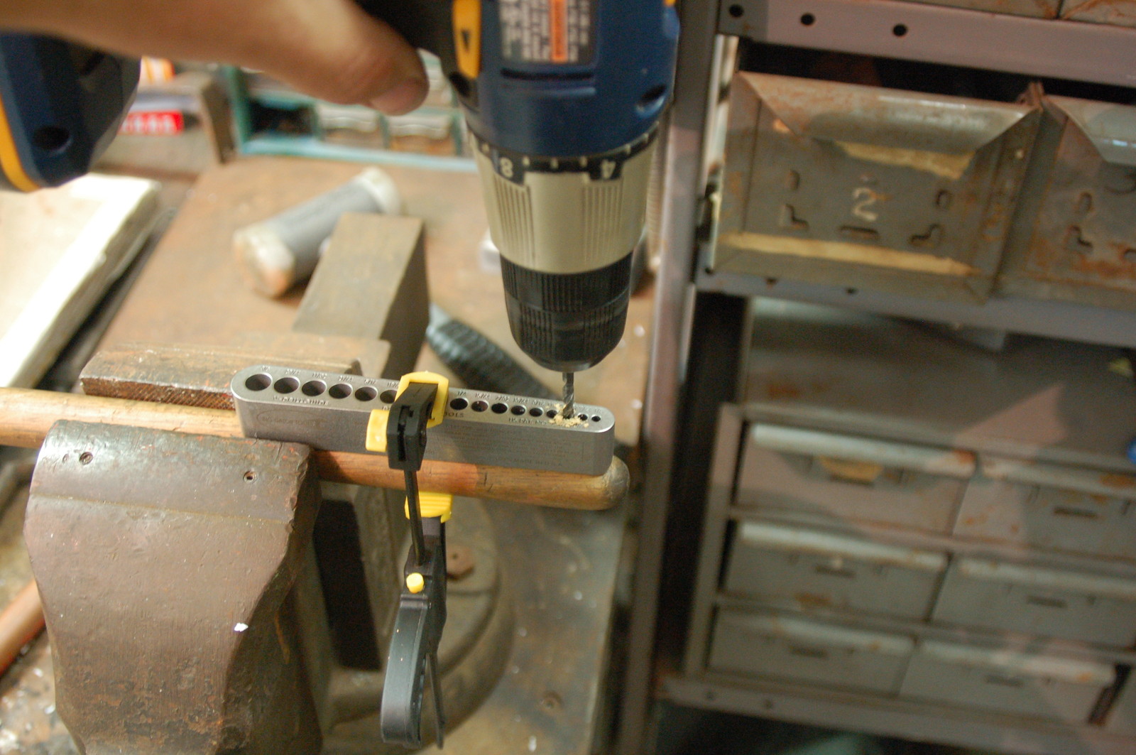 17 hole drill guide – comparable to a portable drill press -no bushings required