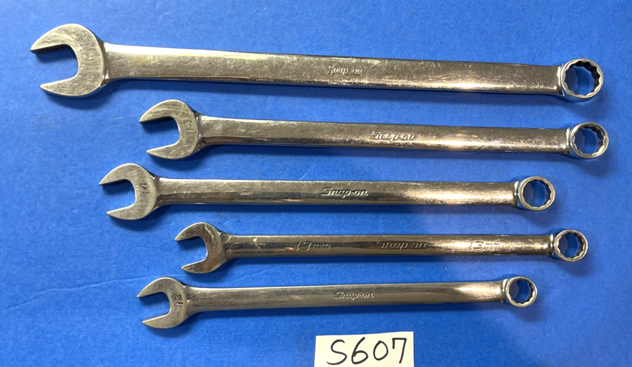 SNAP-ON TOOLS 5 PIECE METRIC EXTRA LONG COMBINATION WRENCHES 12mm 13, 14, 15, 18