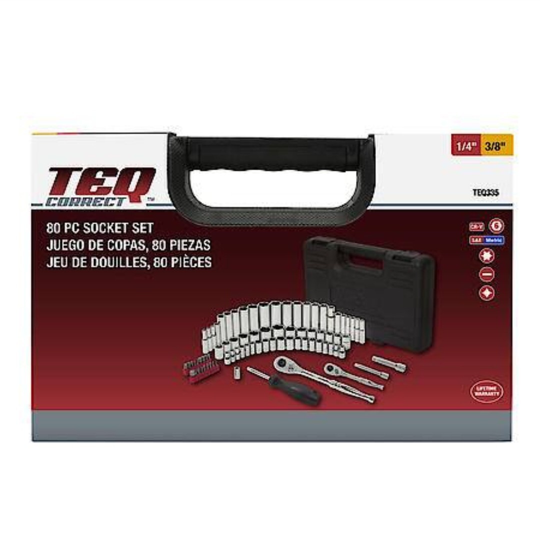 TEQ Correct 80 Pc 1/4 & 3/8 Dr Standard/Deep Socket Set SAE/Metric By GearWrench