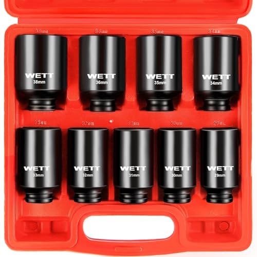 9-Piece Deep Impact Socket Set, 1/2″ Drive Metric 6-Point, CR-V, 29mm-38mm