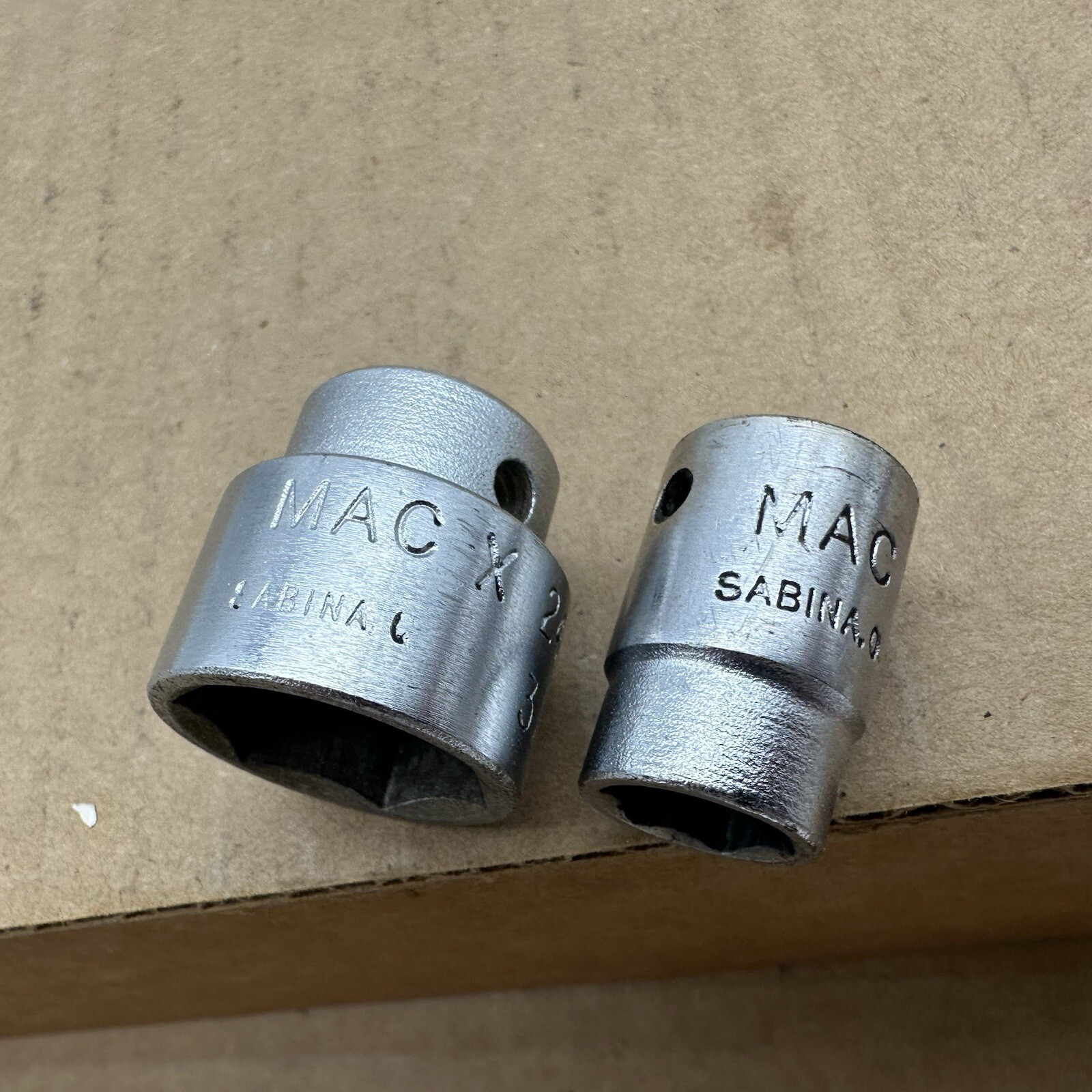 Lot 2 Vintage MAC 3/8″ Drive 6 Point Shallow Sockets USA X246 3/4 X146 7/16” VGC