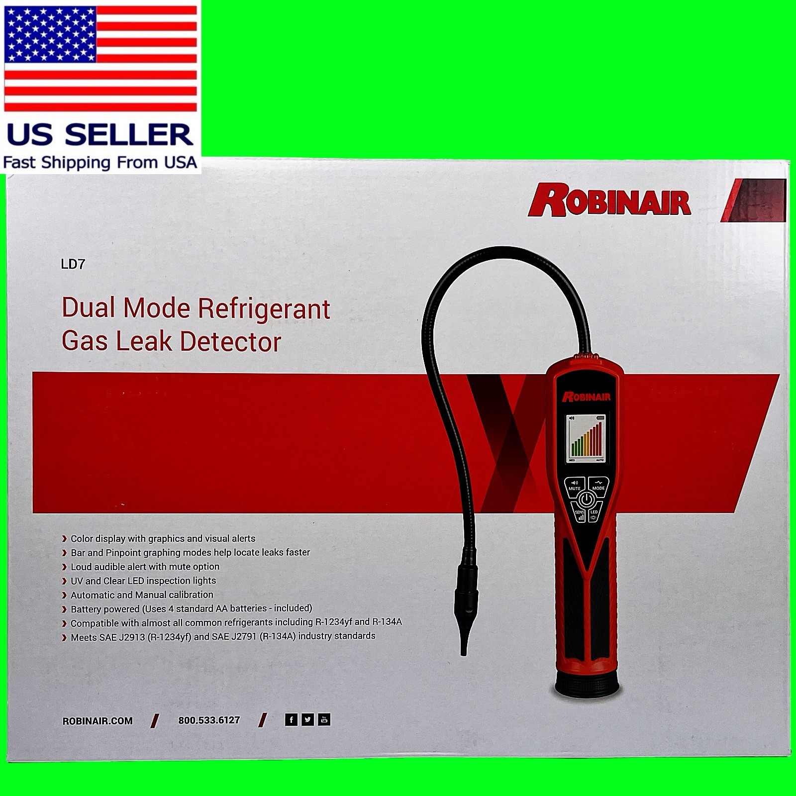 Robinair LD7 Dual Mode Refrigerant Gas Leak Detector for R-410A R-134a 1234YF