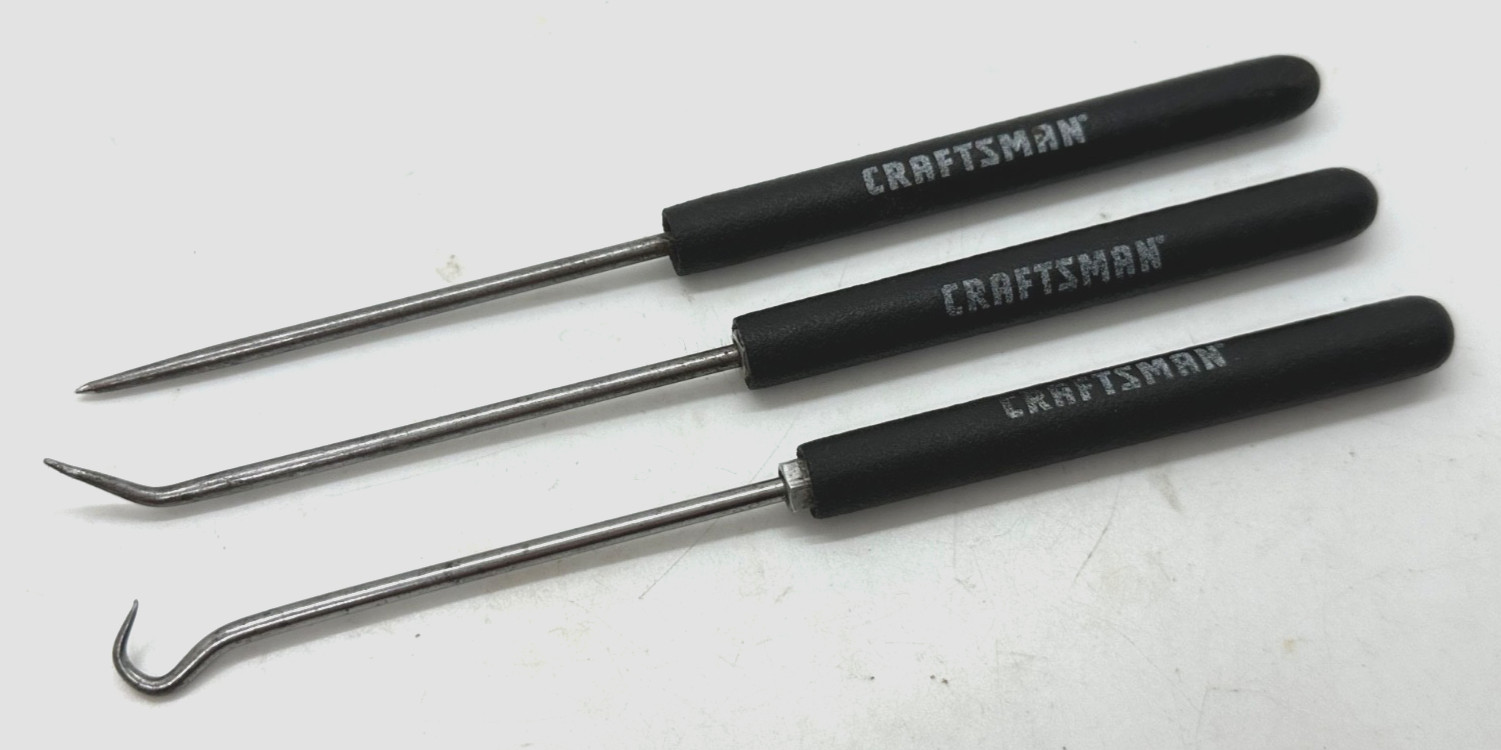 🇺🇸 Craftsman Tools 7” Long Mini Pick Hook Awl Set Black Soft Grip Lot USA
