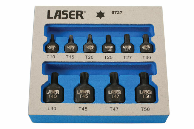 Laser 6727 10 Piece 1/4″D, 3/8″D Low Profile Impact Star Socket Bit Set