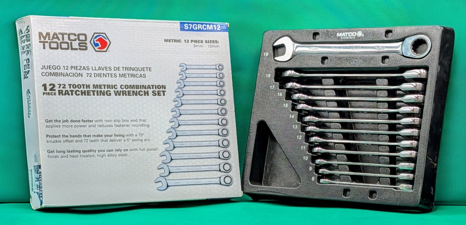MATCO TOOLS – 12 pc 72-Tooth Metric Combination Ratcheting Wrench Set S7GRFM12