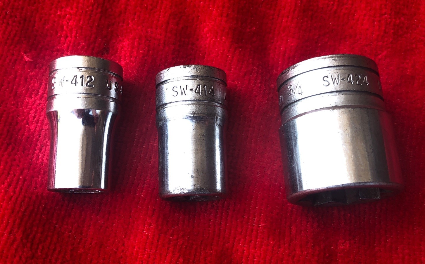 Three 1/2 Inch Drive Snap-On 8 Point/Double Square Sockets 3/8, 7/16 & 3/4 Inch