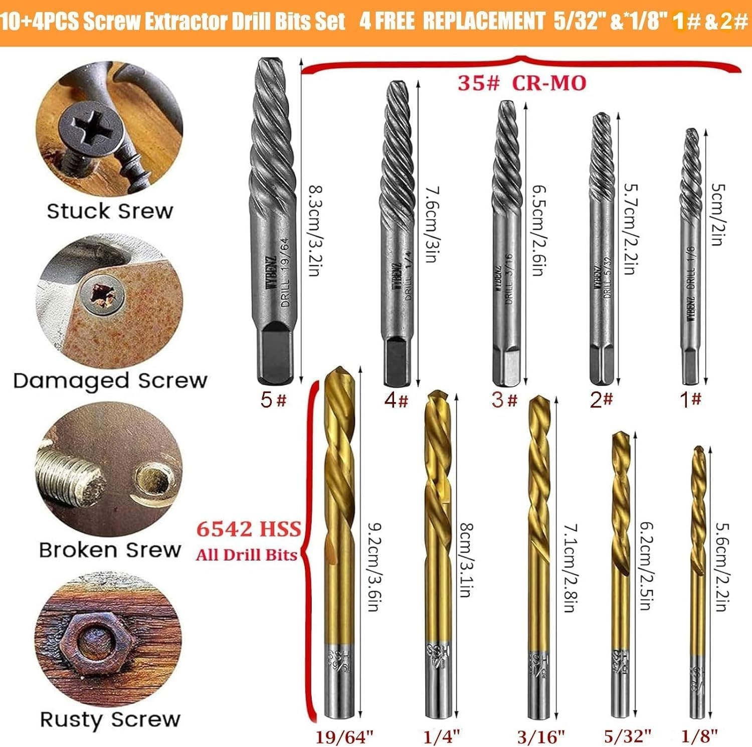 14-Piece Cobalt HSS Screw Extractor Set for Effortless Bolt Removal & Drilling