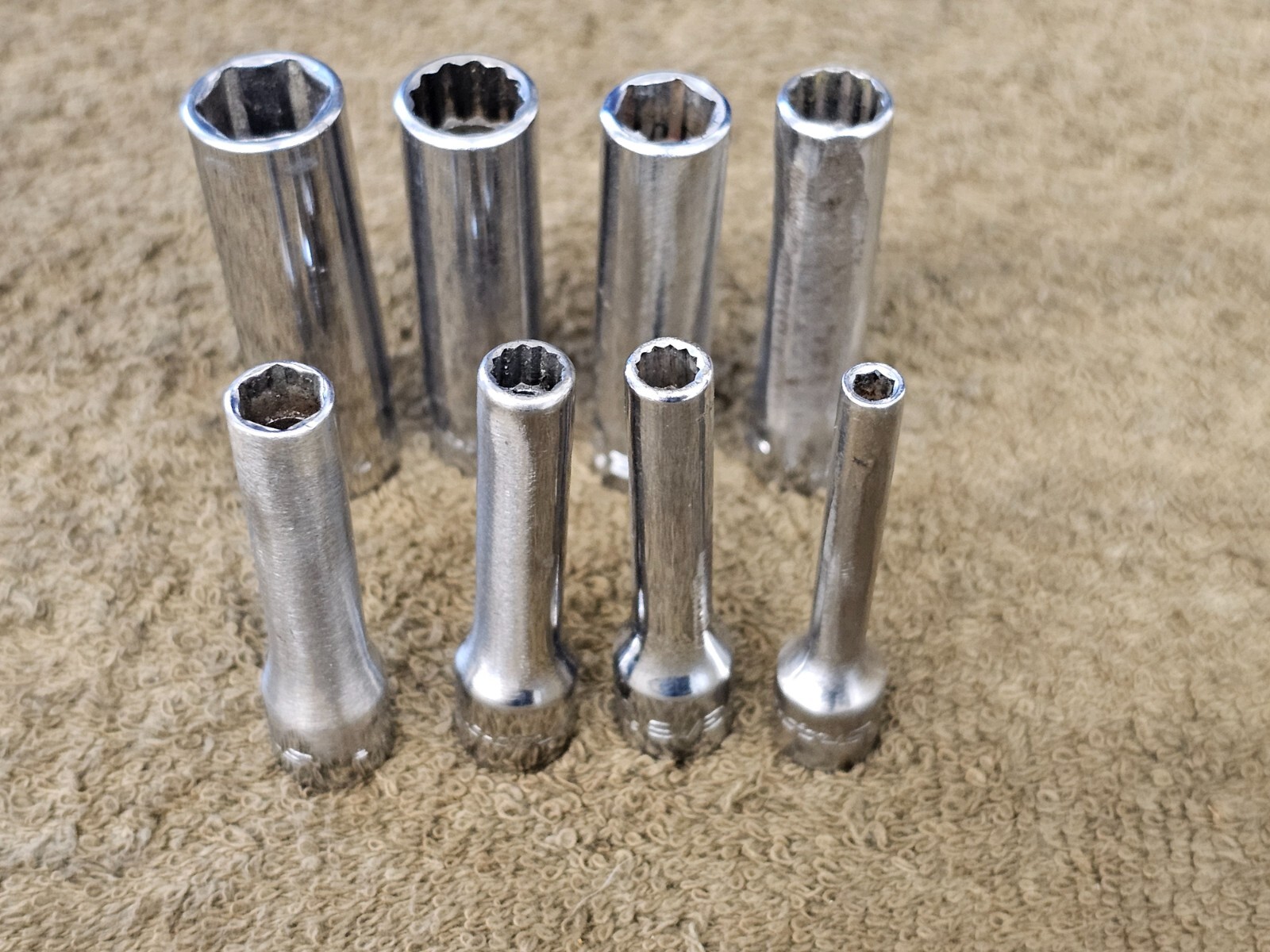8 Snap on Deep Well Socket Set 1/4″ Drive Sae 7/16 3/8 11/32 5/16 7/32 3/16 STM