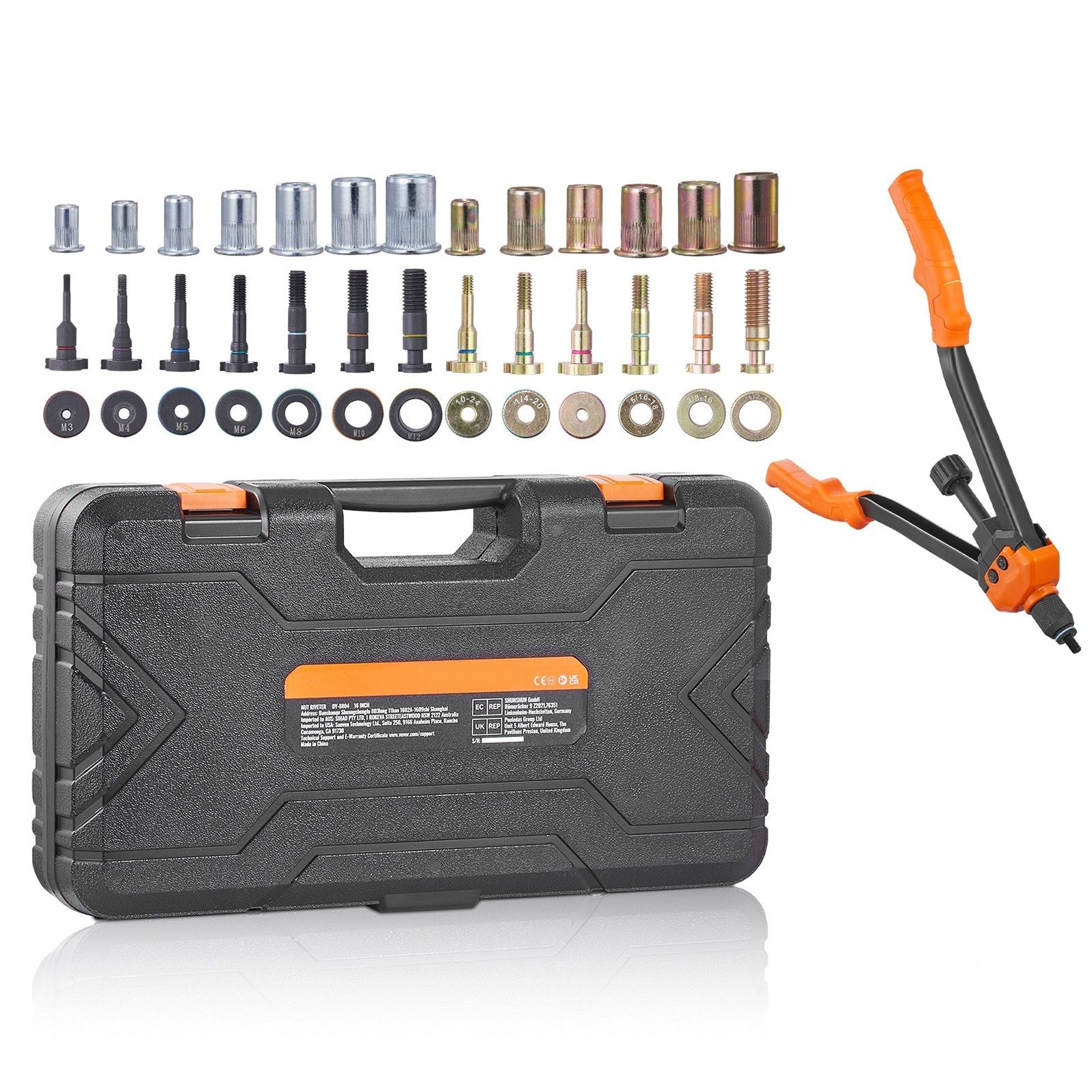 Tool-Free Rivet Nut Set 16in 13 Sizes 186 Rivet Nuts