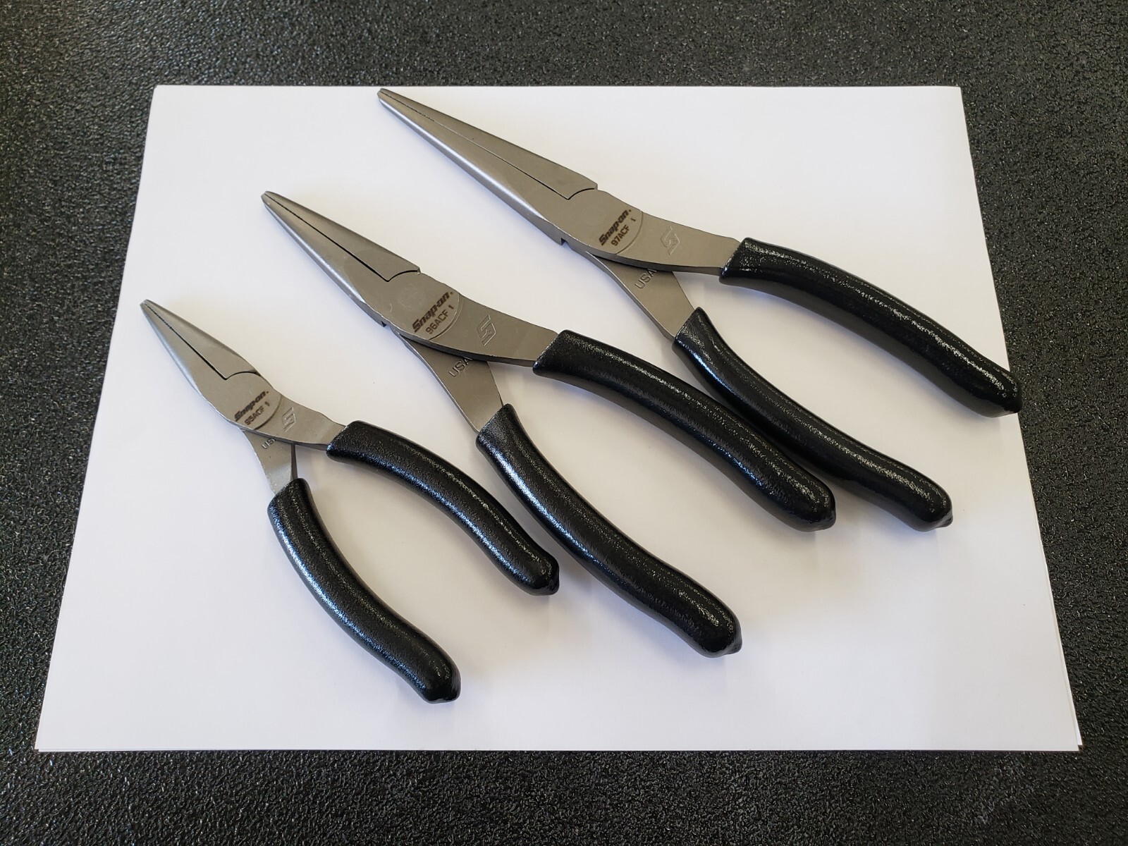 Snap-on Tools USA NEW 3 Piece BLACK Soft Grip Needle Nose Pliers Lot Set