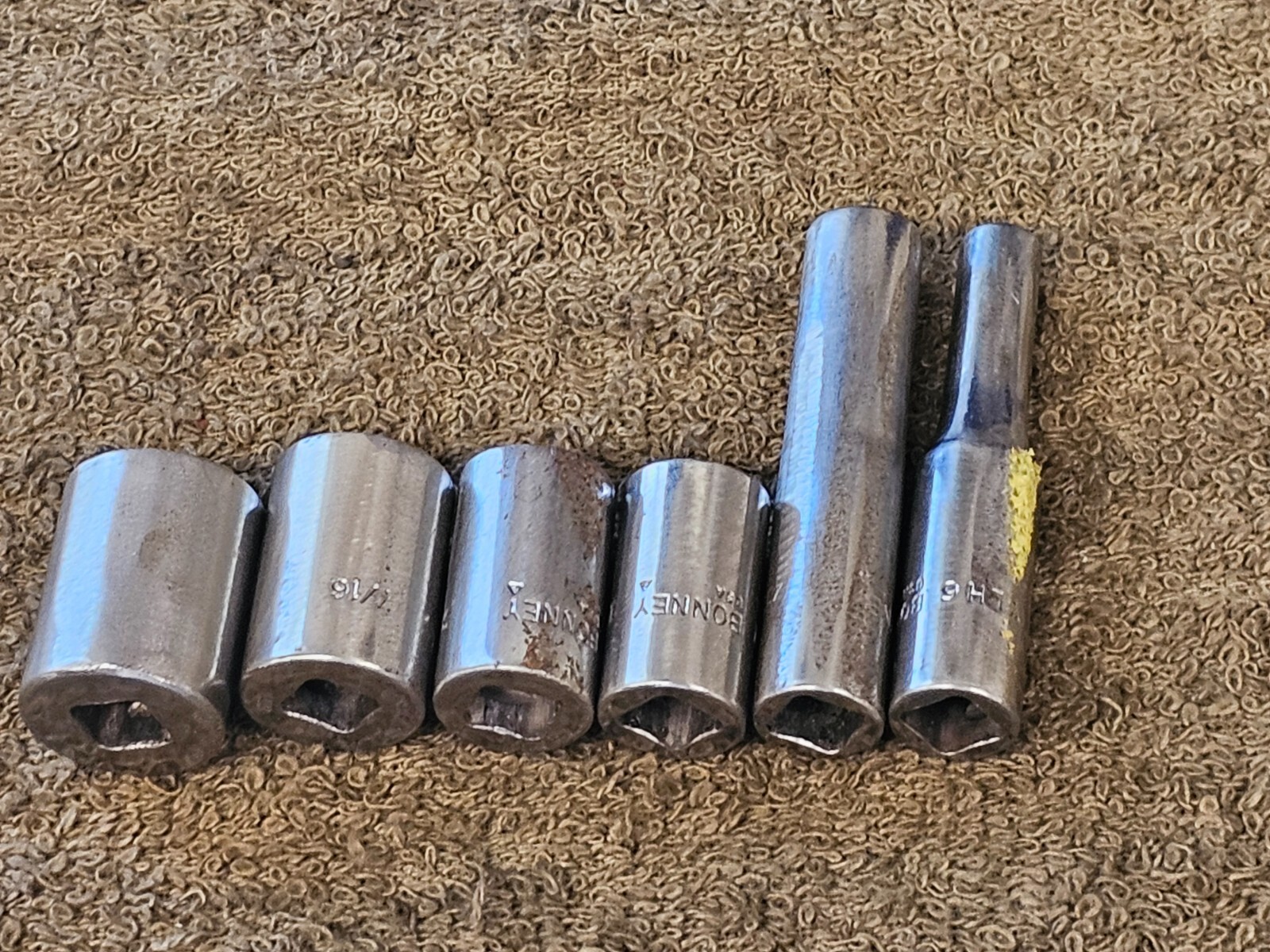 6 Bonney VL V Socket 1/4″ Drive 1/2 7/16 3/8 11/32 9/32 3/16″ Sae Set