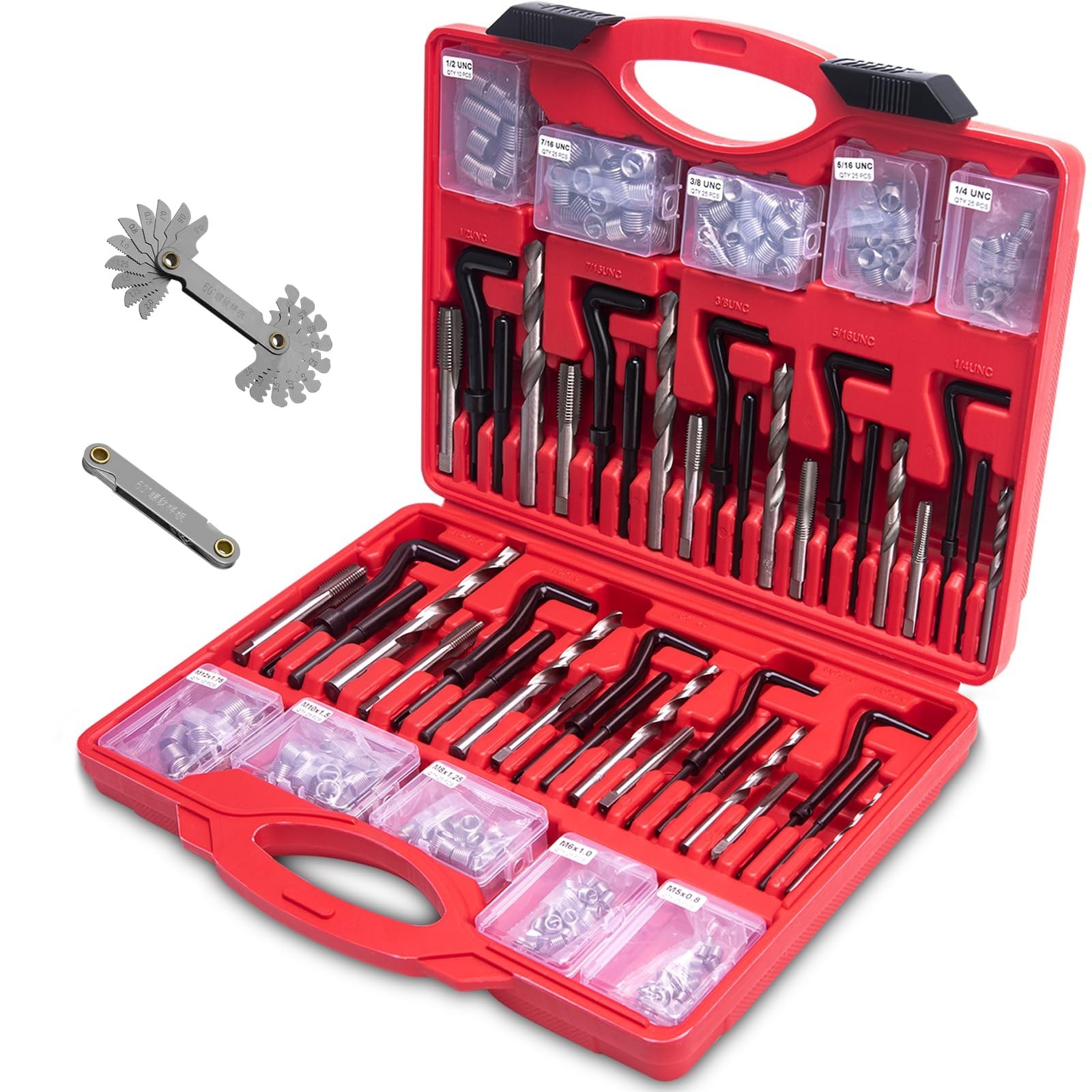 Metric & SAE Thread Repair Kit 262 Pc – M5 M6 M8 M10 M12 & 1/4″ to 1/2″ with Gau